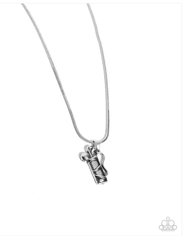 Hole in One HAUTE-Silver Colored Golf Bag, Silver Colored Snake Chain and Matching Earrings