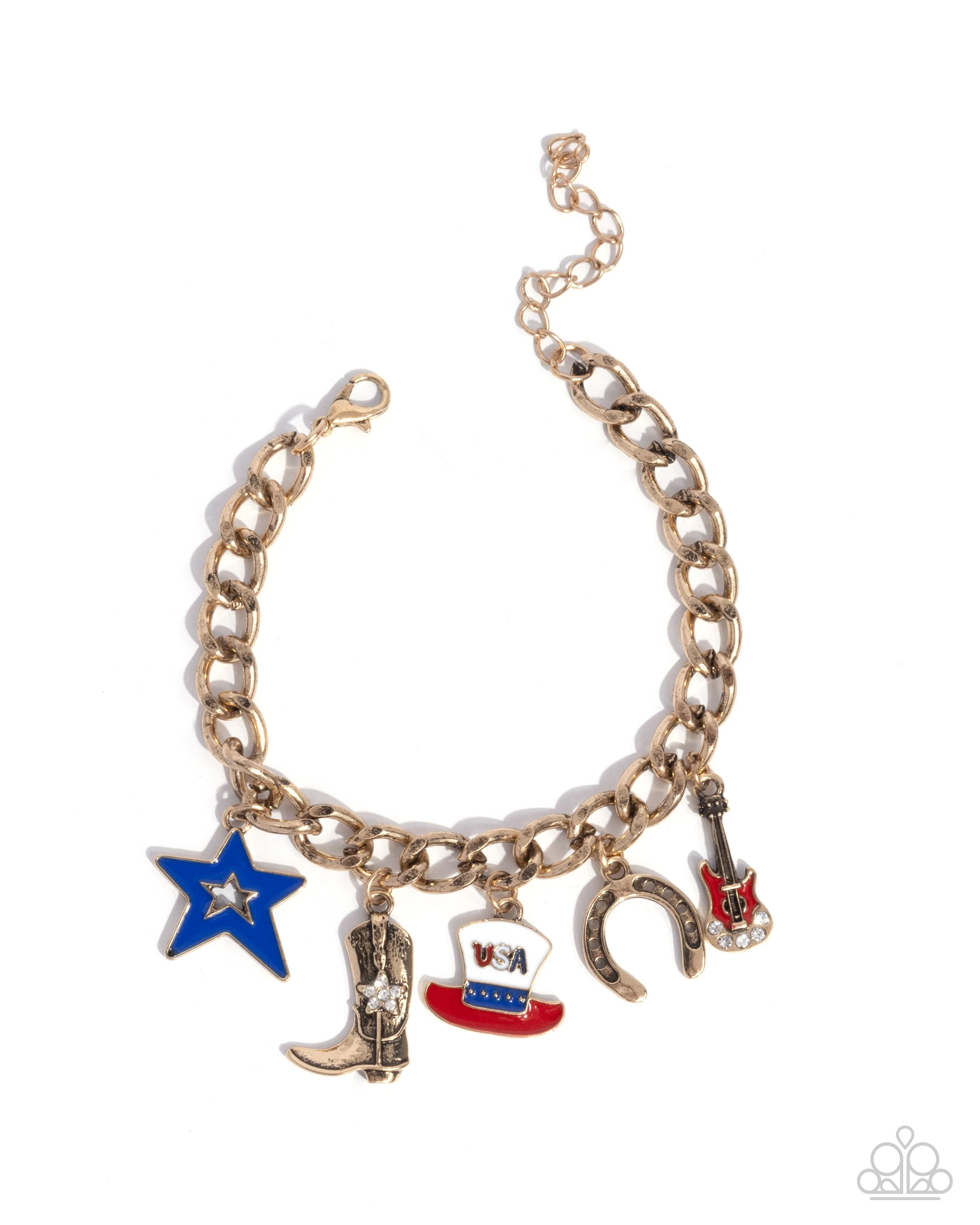 All American Adornment-Gold Colored "American" Styled Charm Bracelet (