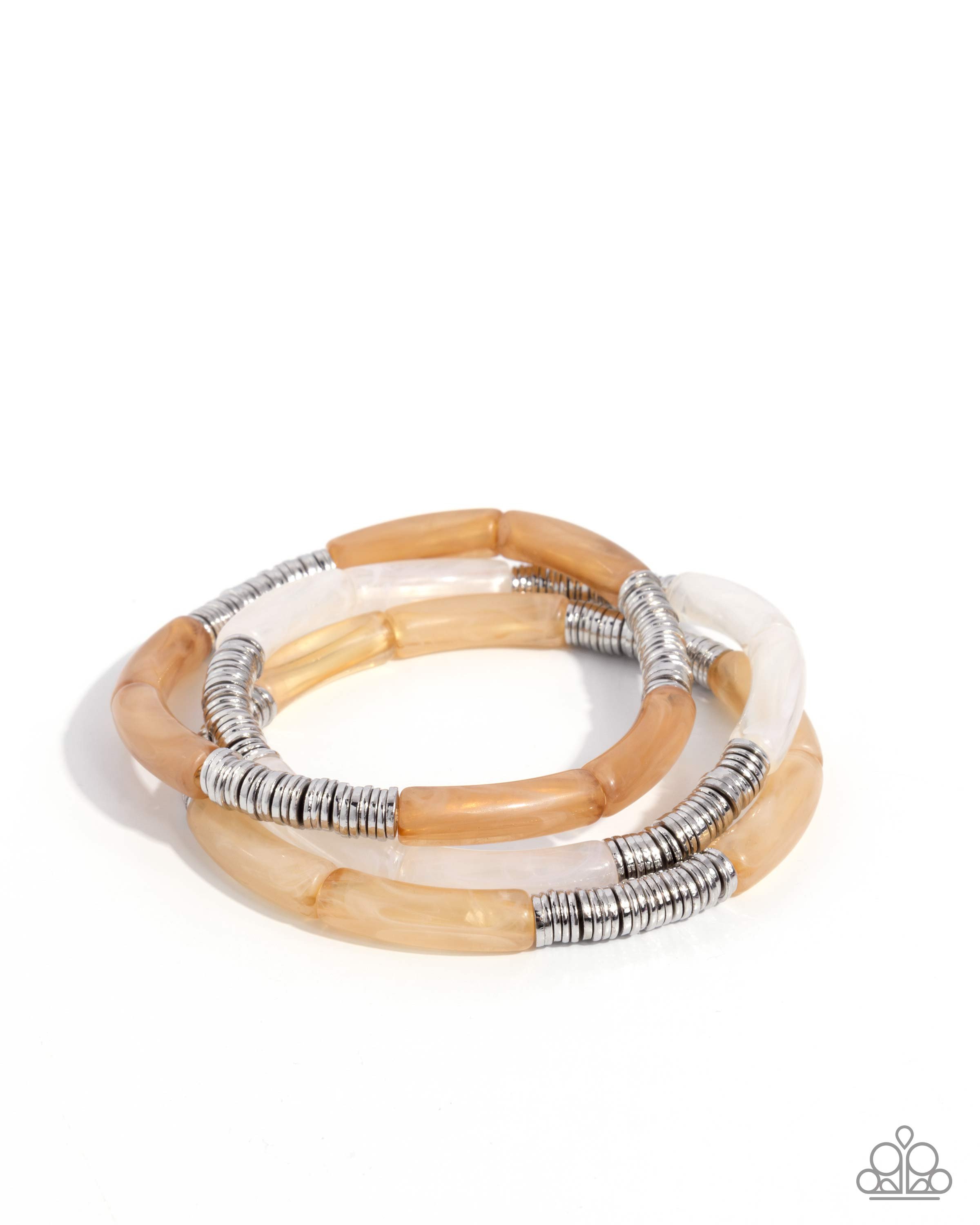 Cheerful Comeback-Stretchy Milky Multicolored Acrylics with Glistening Silver Colored Accents Bracelet