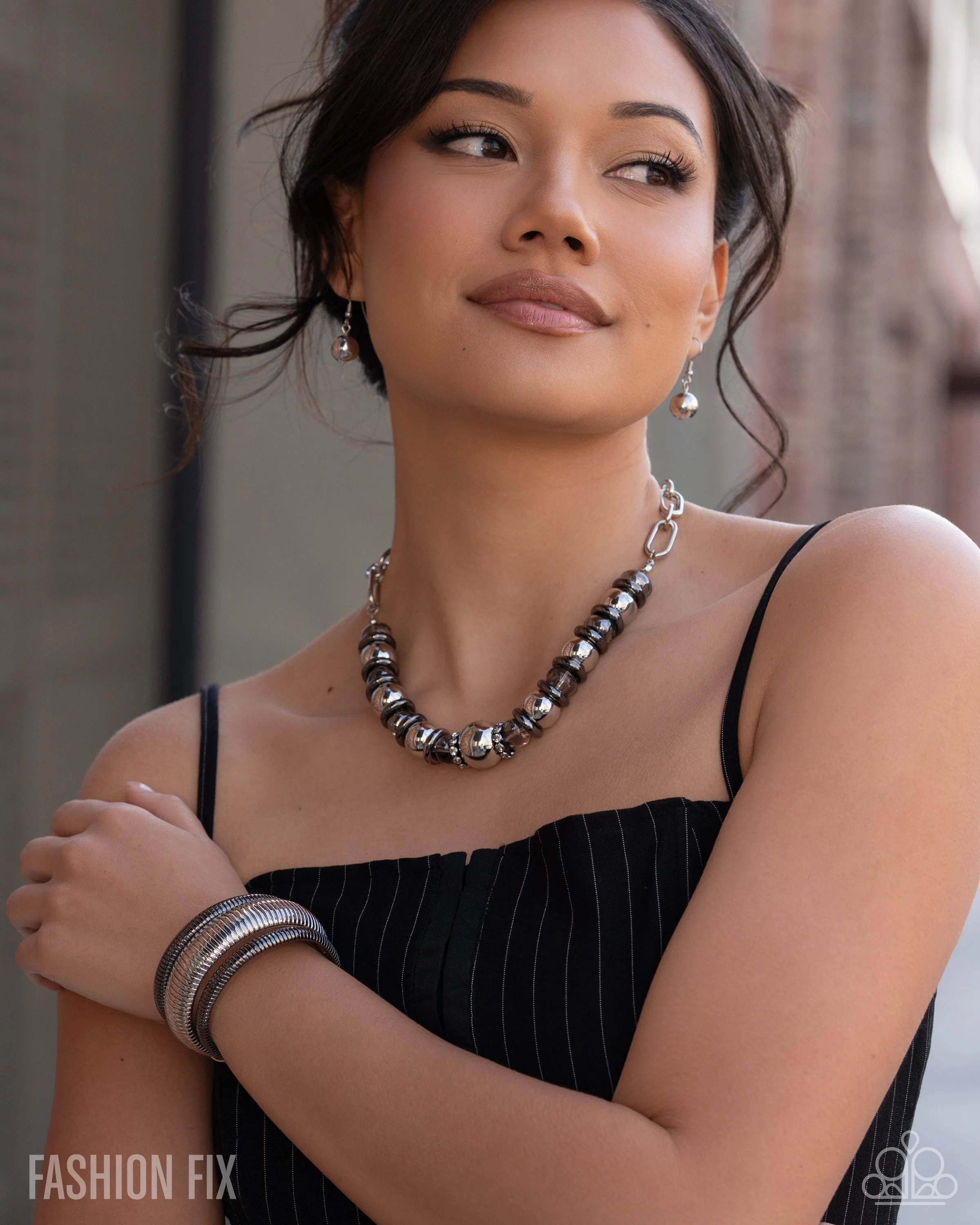 Magnificent Musings-TWO piece Fashion Fix Set from August, 2026, "Moody Melody" Necklace and Earring Set and "Tactile Takedown" Cuff Styled Bracelet