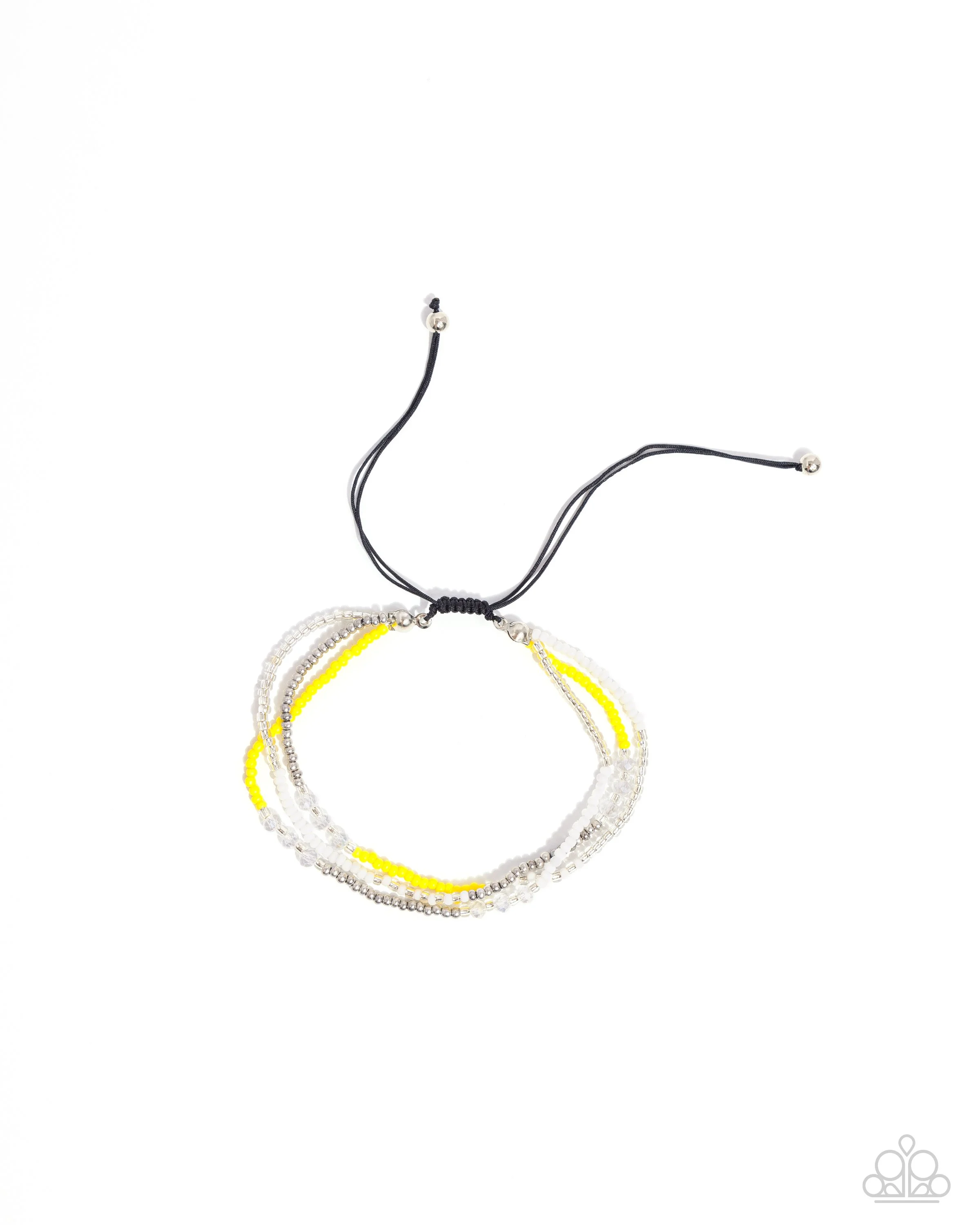 Bead Me Up, Scotty-Yellow, Silver, and Iridescent Seed Bead, Pull-Tie Bracelet