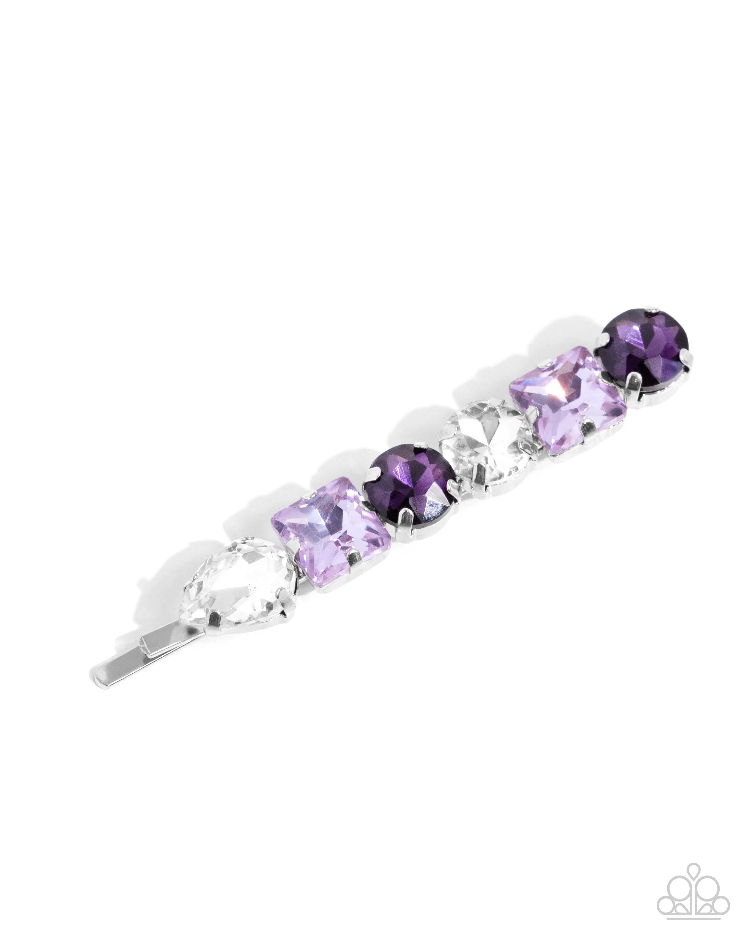 Emblazened Elegance-Light and Dark Purple and White Rhinestone Decorative, Silver Colored Bobby Pin