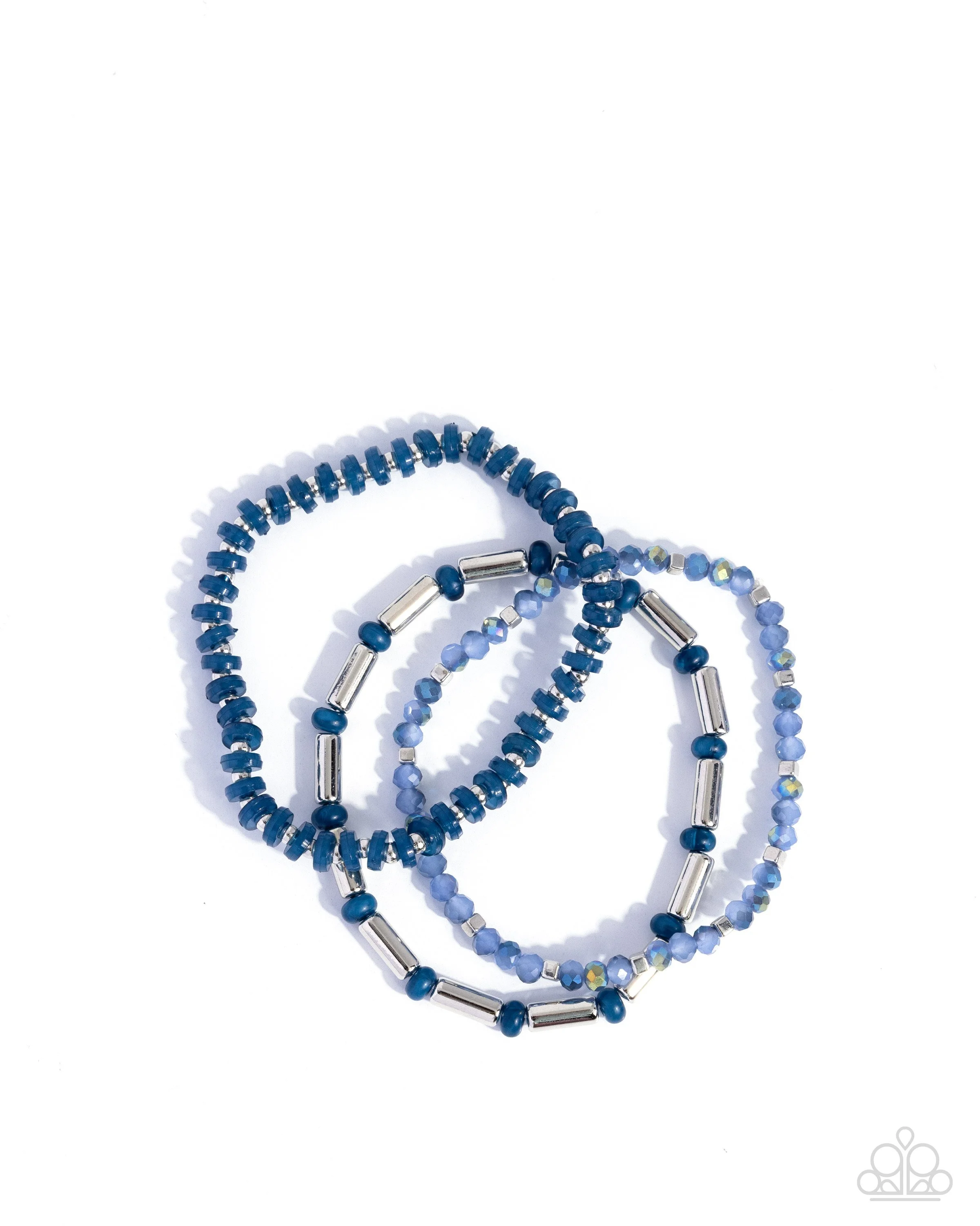 Flash of Fashion-Stretchy Lyons Blue Beads and UV Shimmery Blue Beads, with Silver Beaded Accents Bracelet