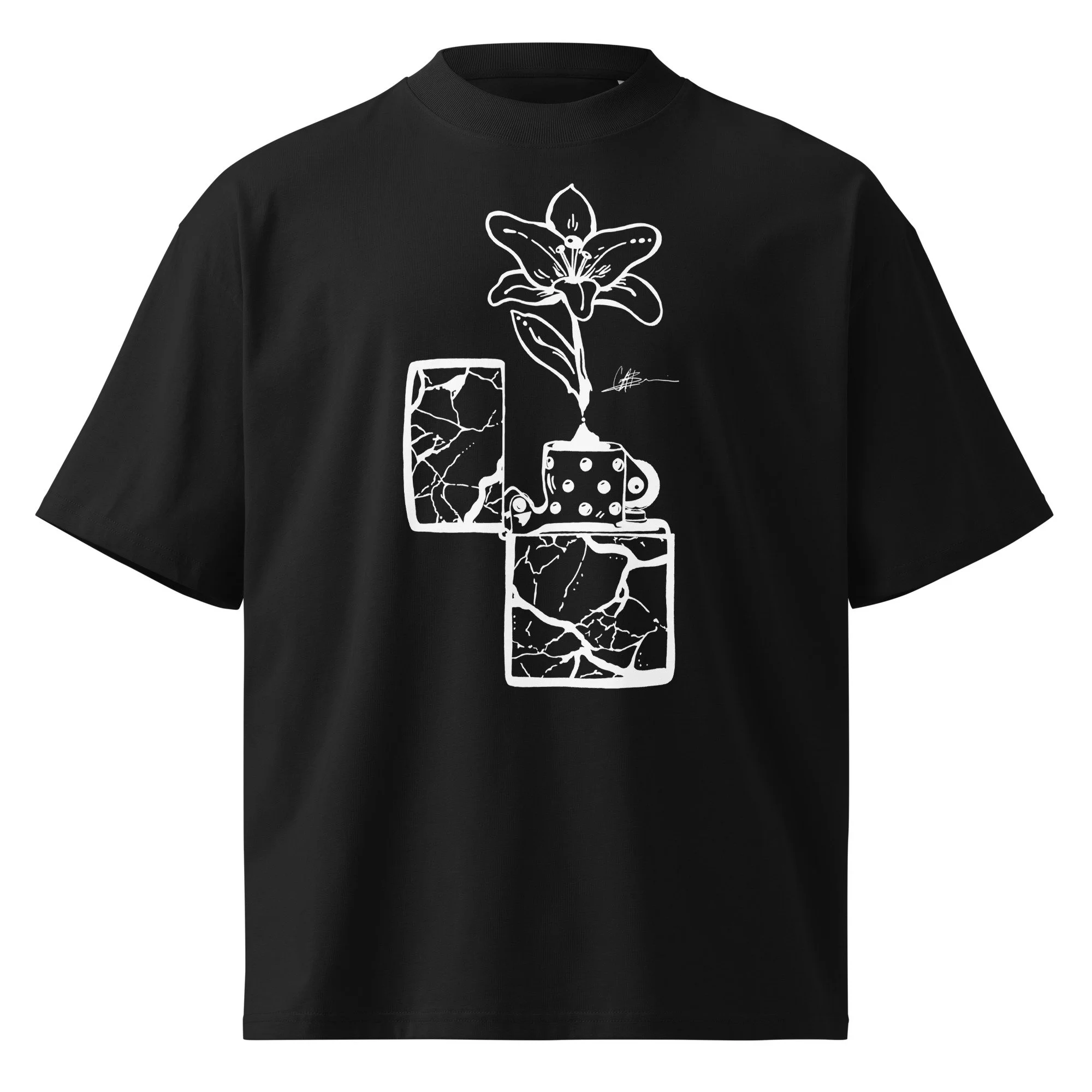 Flower Lighter - Unisex Organic Oversized High Neck T-Shirt