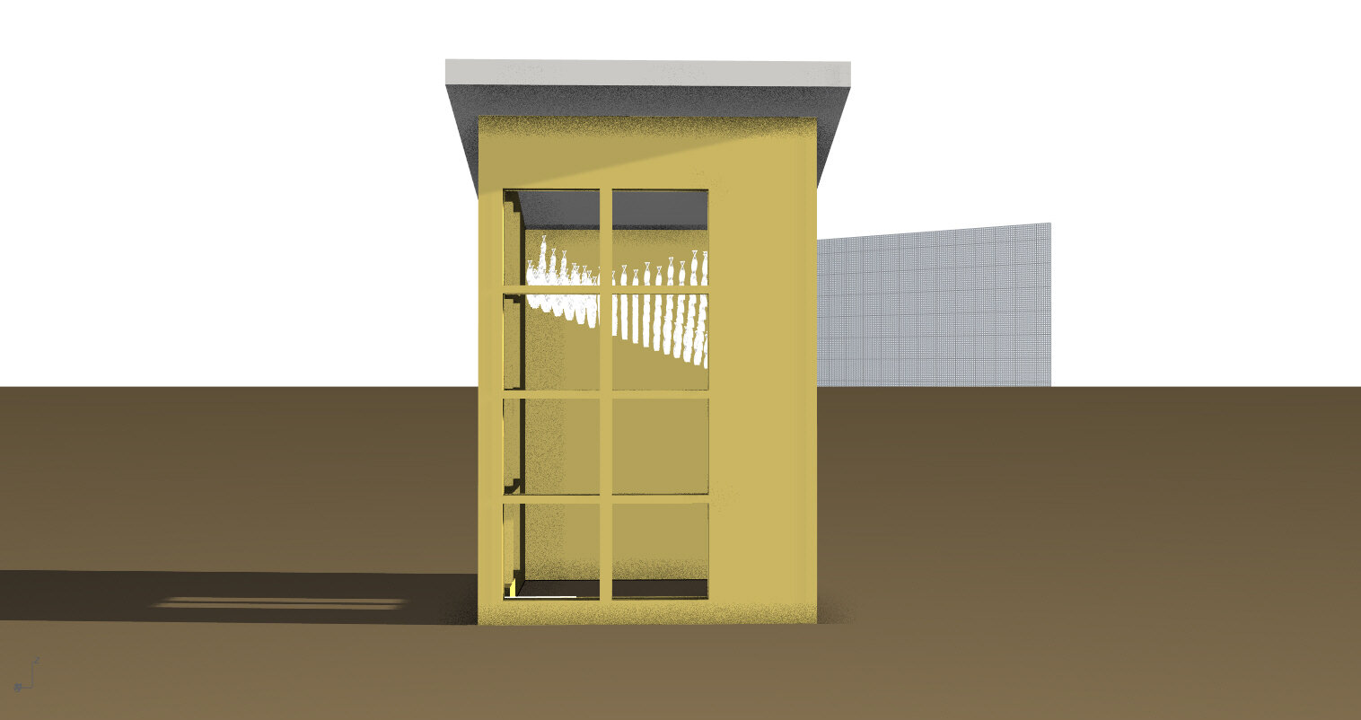  A render in Sketchup, looking straight on to the building 