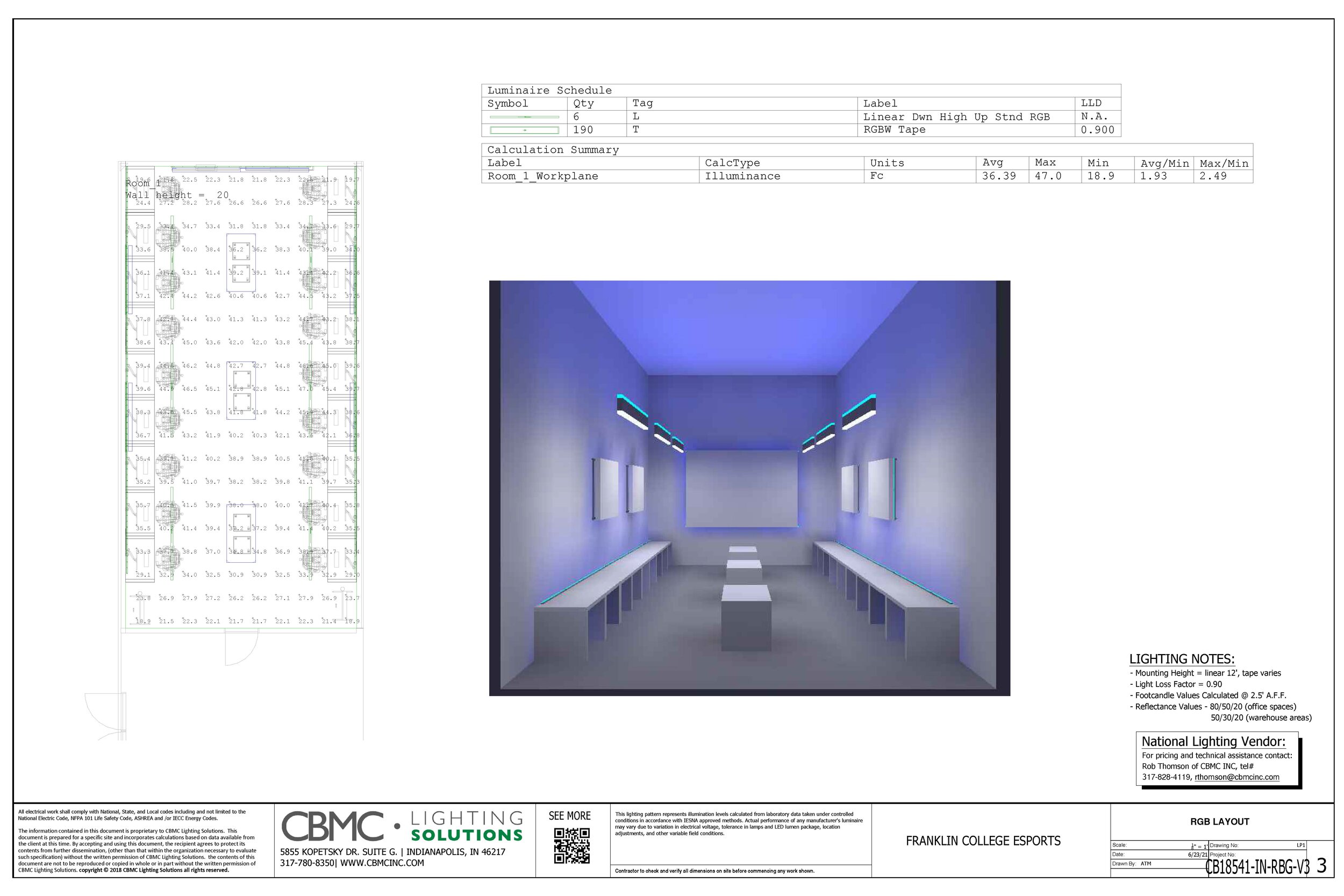  An example of the drawing provided to client showing the footcandle levels 