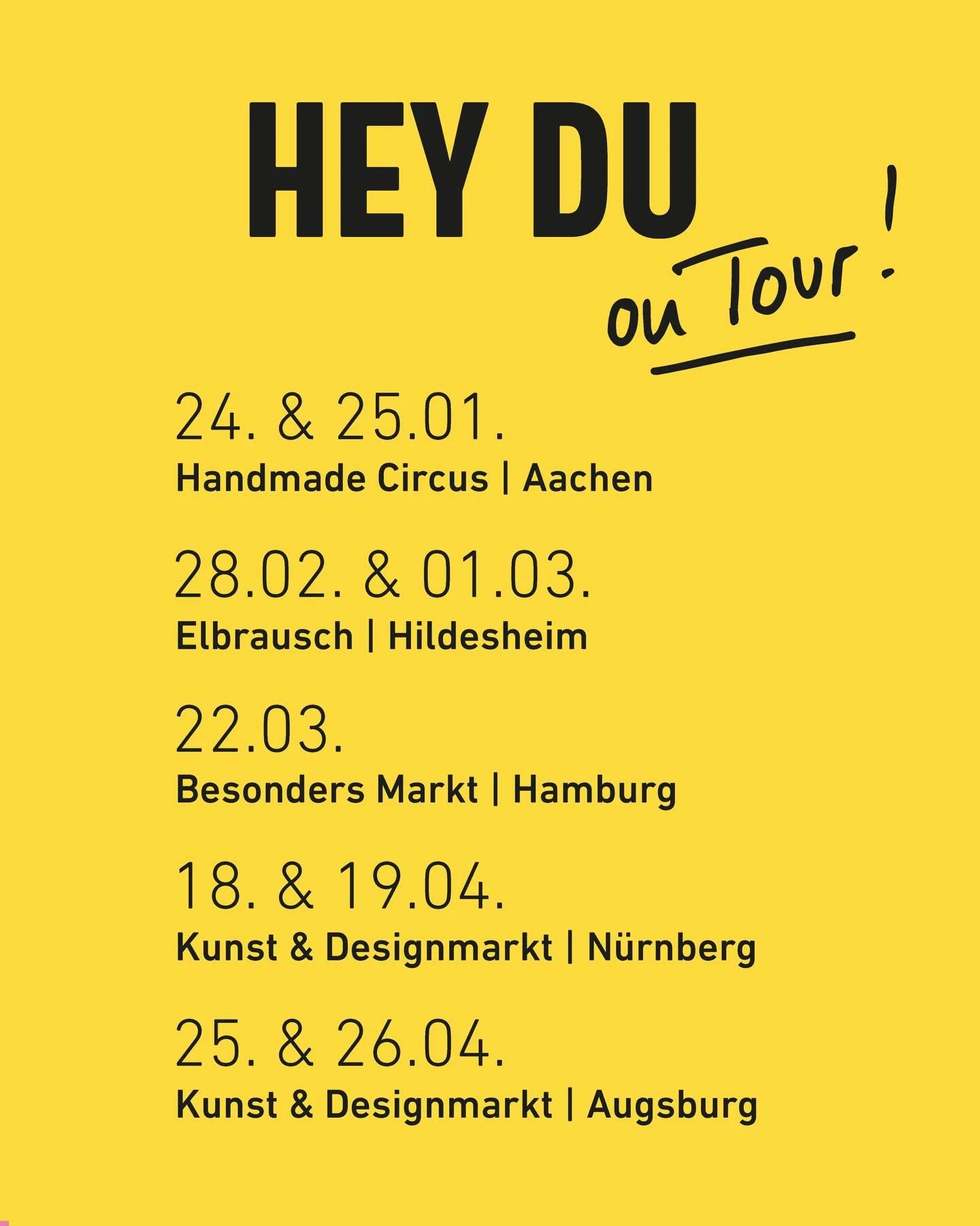 Hey Du! 🩷
Wir melden uns mit einem kleinen Service-Hinweis aus der Winterpause: 
Die H&auml;lfte von uns ist im Fr&uuml;hling wieder on Tour auf Designm&auml;rkten in Deutschland. Wenn du also ein Schmuckst&uuml;ck ergattern und @katja_schian mal pe