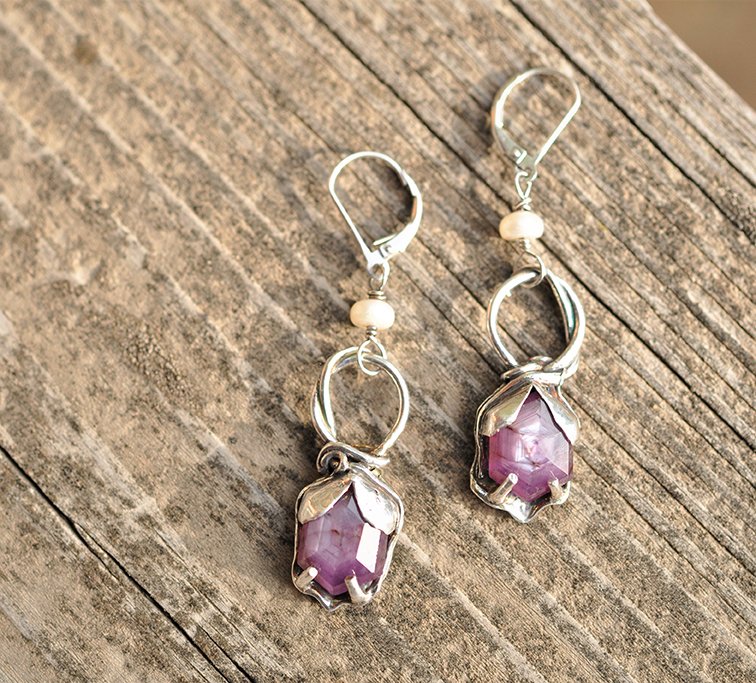 Purple sapphire petal earrings