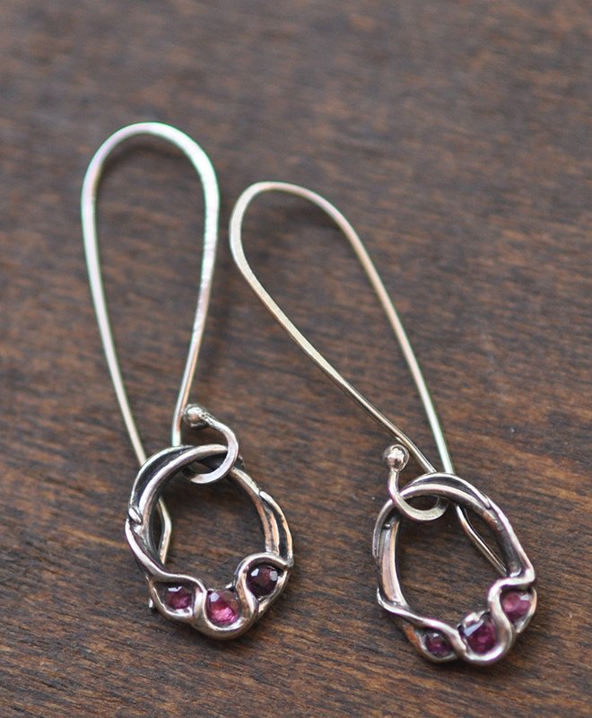 Triple Ruby Rounds in Fine Silver Loop