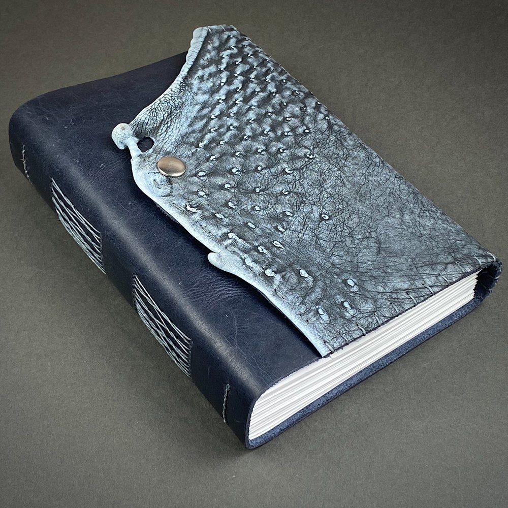 Navy Leather Journal with Ostrich - SOLD