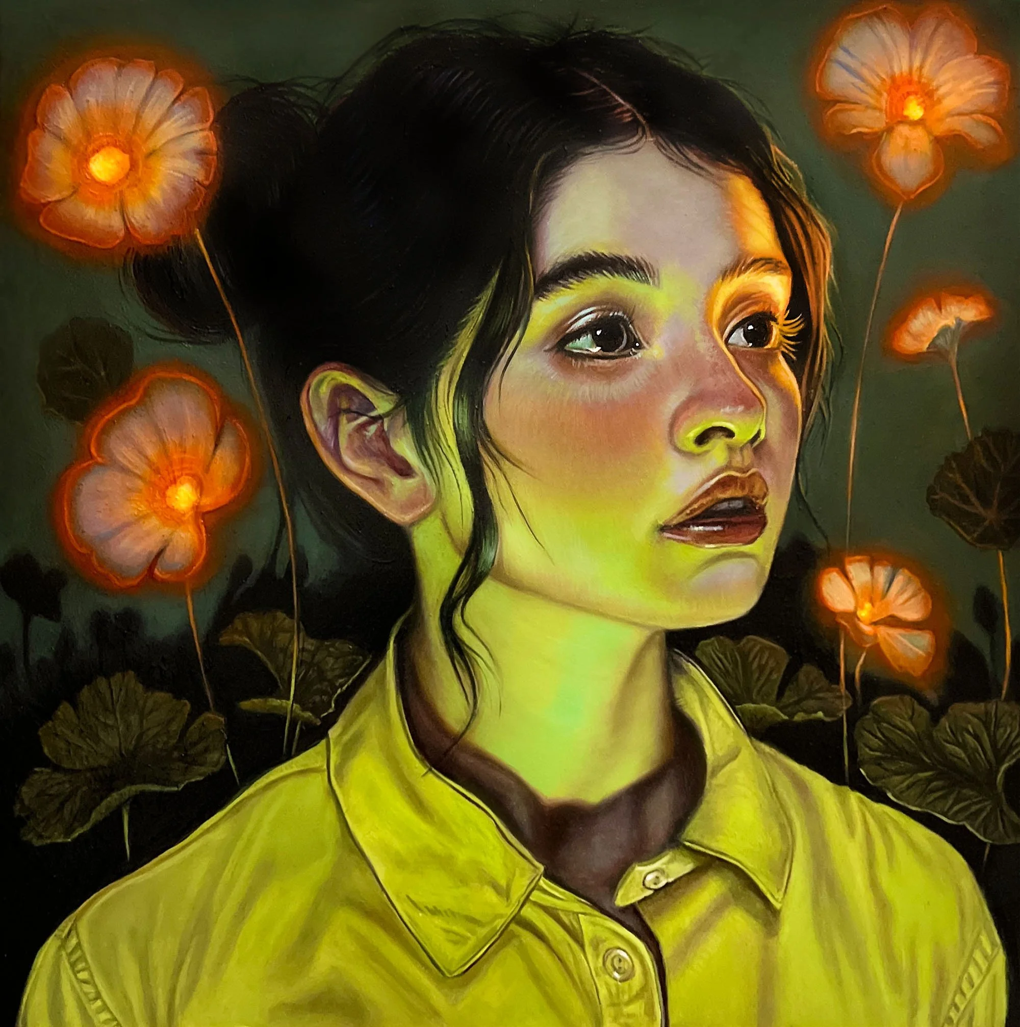 Five Thrived and She Held Her Breath, Oil on Wood, 10" x 10", 2024