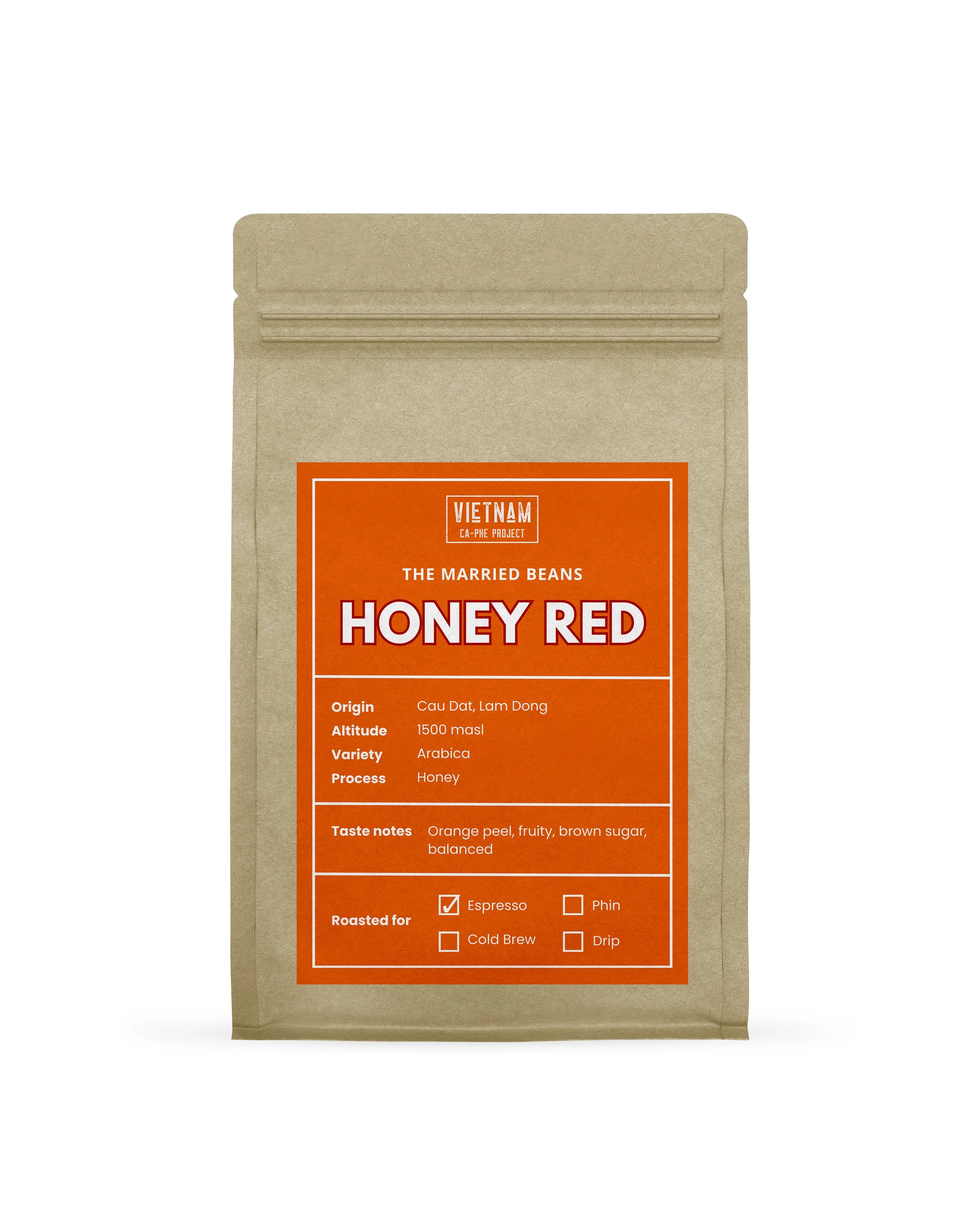 married beans honey red coffee in kraft bag