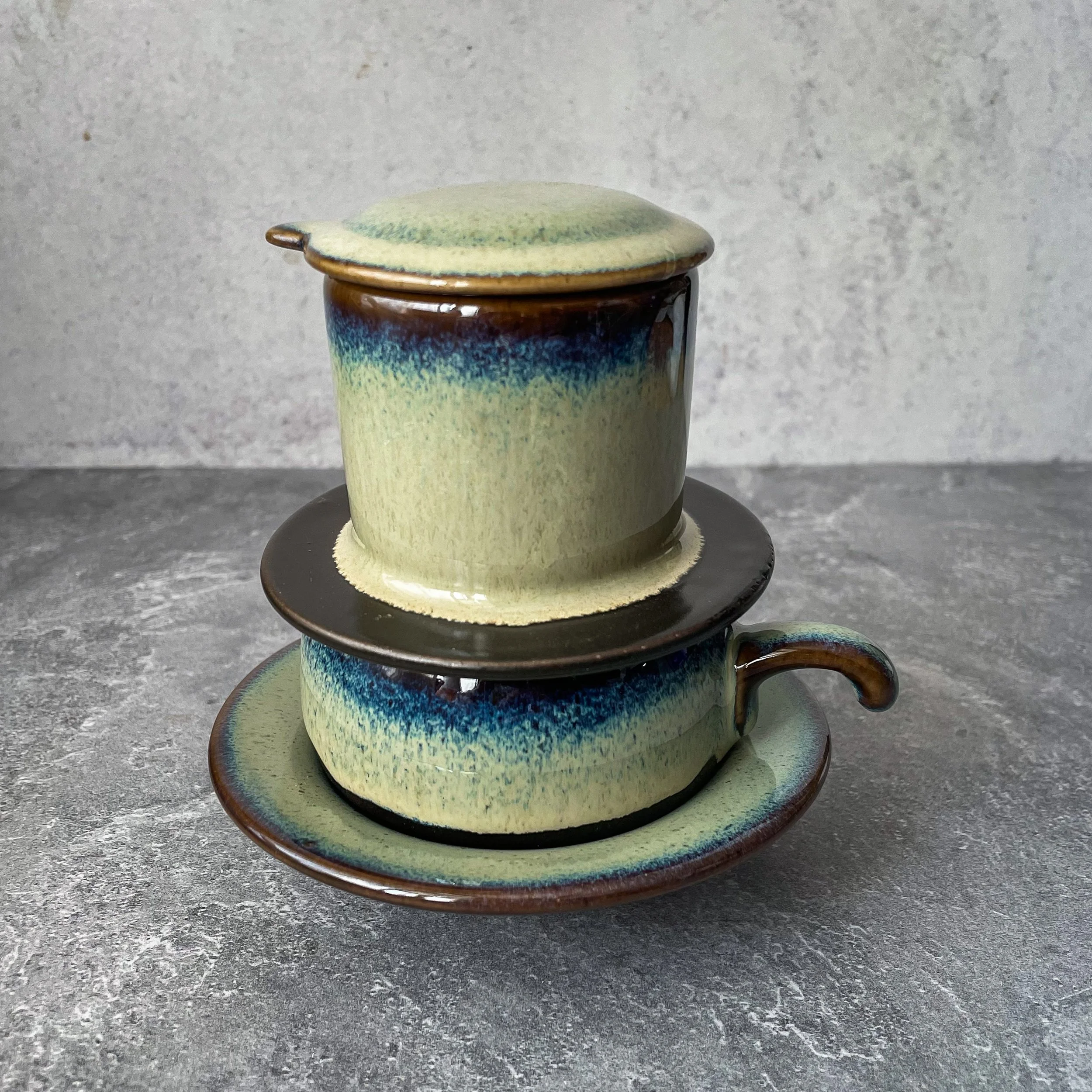 ceramic vietnamese coffee maker set in light green blue reactive glaze