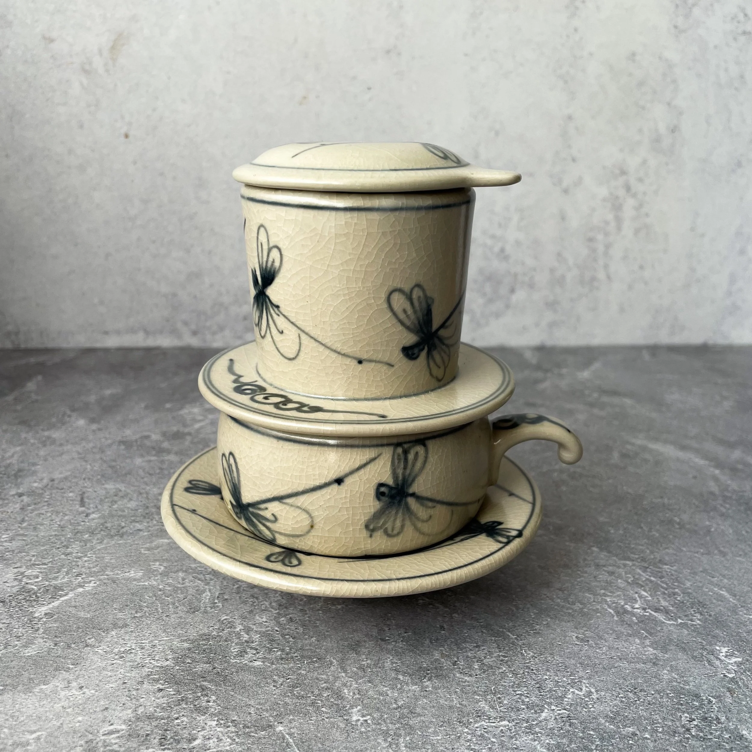 bat trang ceramic vietnamese coffee maker set dragonfly