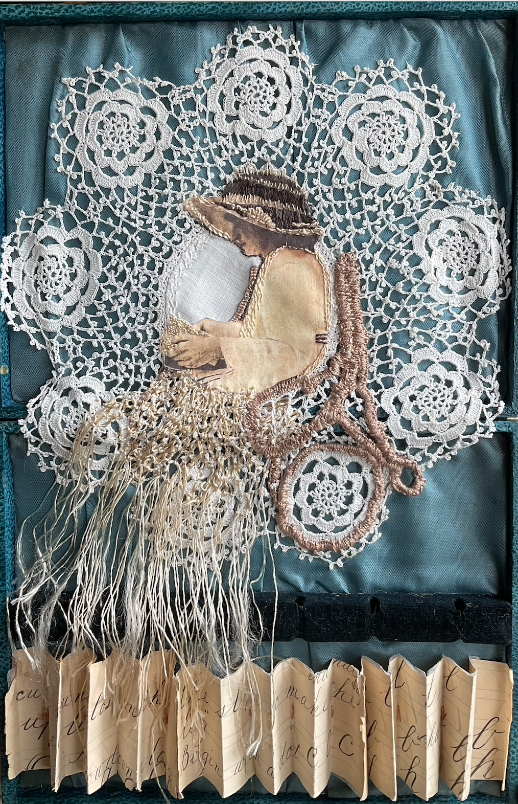 "In Quiet Moments"   Stitched and collaged in cutlery box 