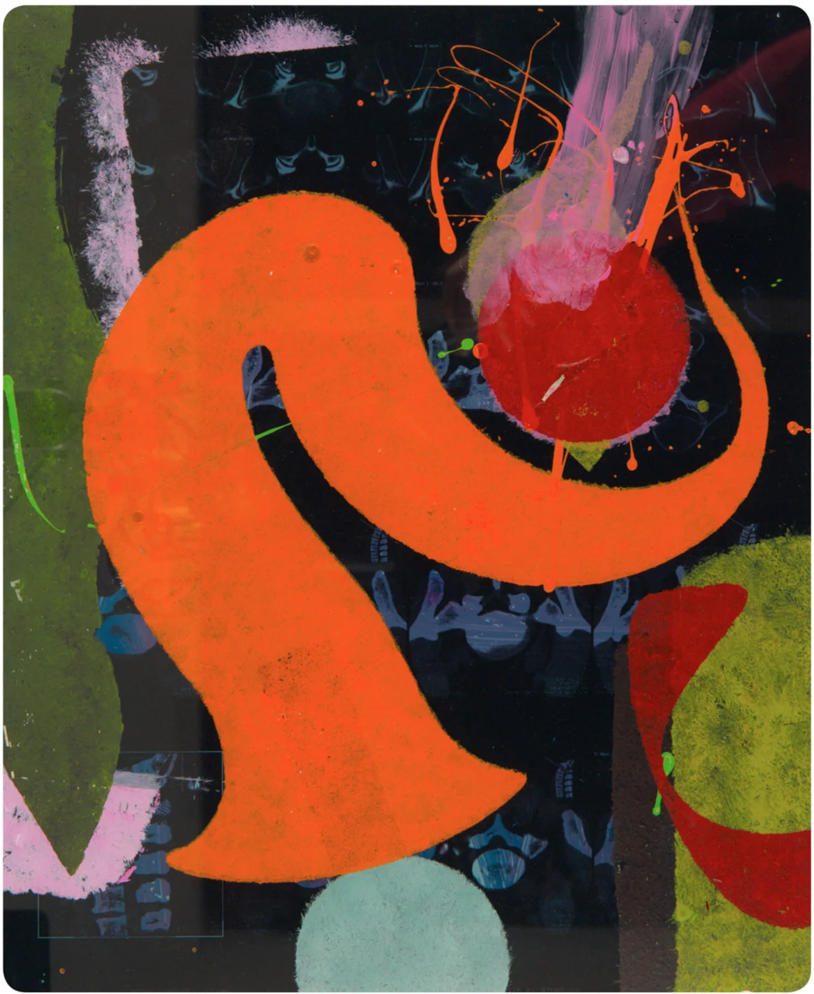 Moments, Dance of the pachyderm, 2018, mixed media on used X-ray film, 43 x 35 cm. SOLD