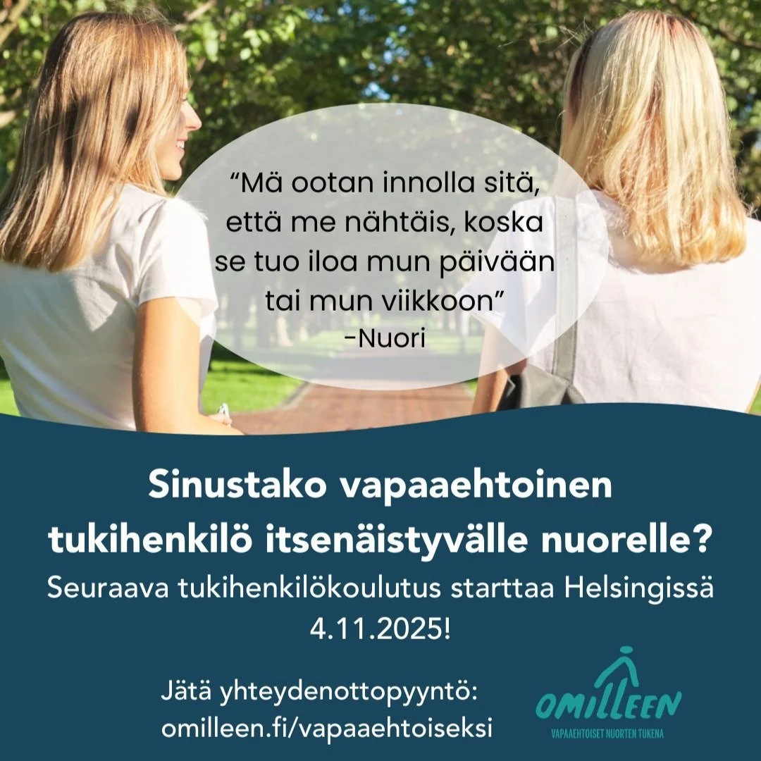 ✨Kiinnostaisiko sinua merkityksellinen vapaaehtoistoiminta nuorten parissa?

❤ Lastensuojelun sijaishuollosta itsen&auml;istyv&auml; nuori joutuu usein muuttamaan omilleen ik&auml;tovereitaan nuorempana ja ilman riitt&auml;v&auml;&auml; tukiverkostoa