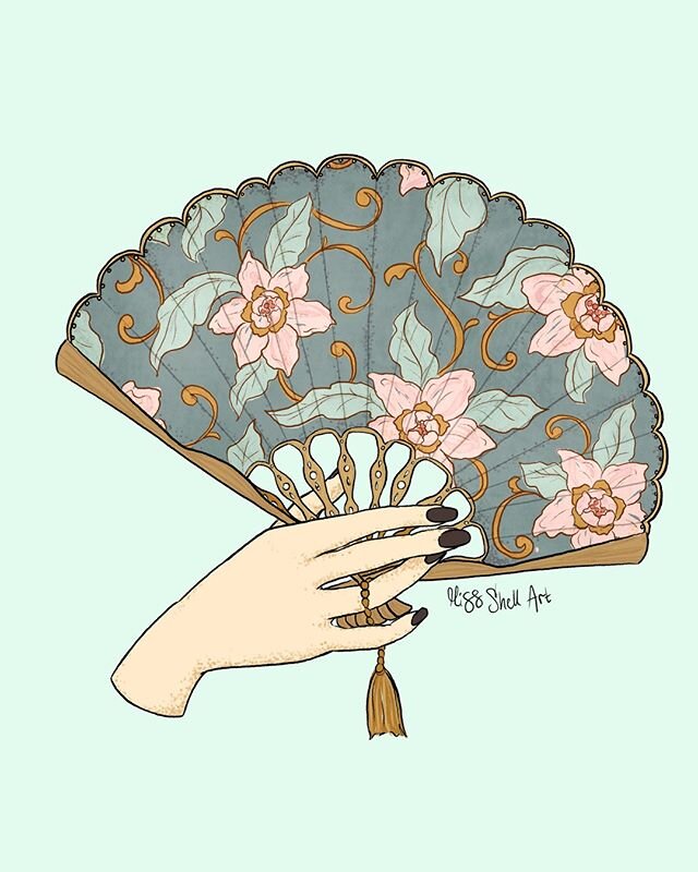 Another hand fan drawing 🌸 this is such a fun way to think about designing fabrics and patterns. First I draw the hand and the outlone of the fan, and then start imaginig what the colours and theme might be on the fan itself. As always I make many c