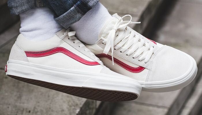 old skool vans red and white