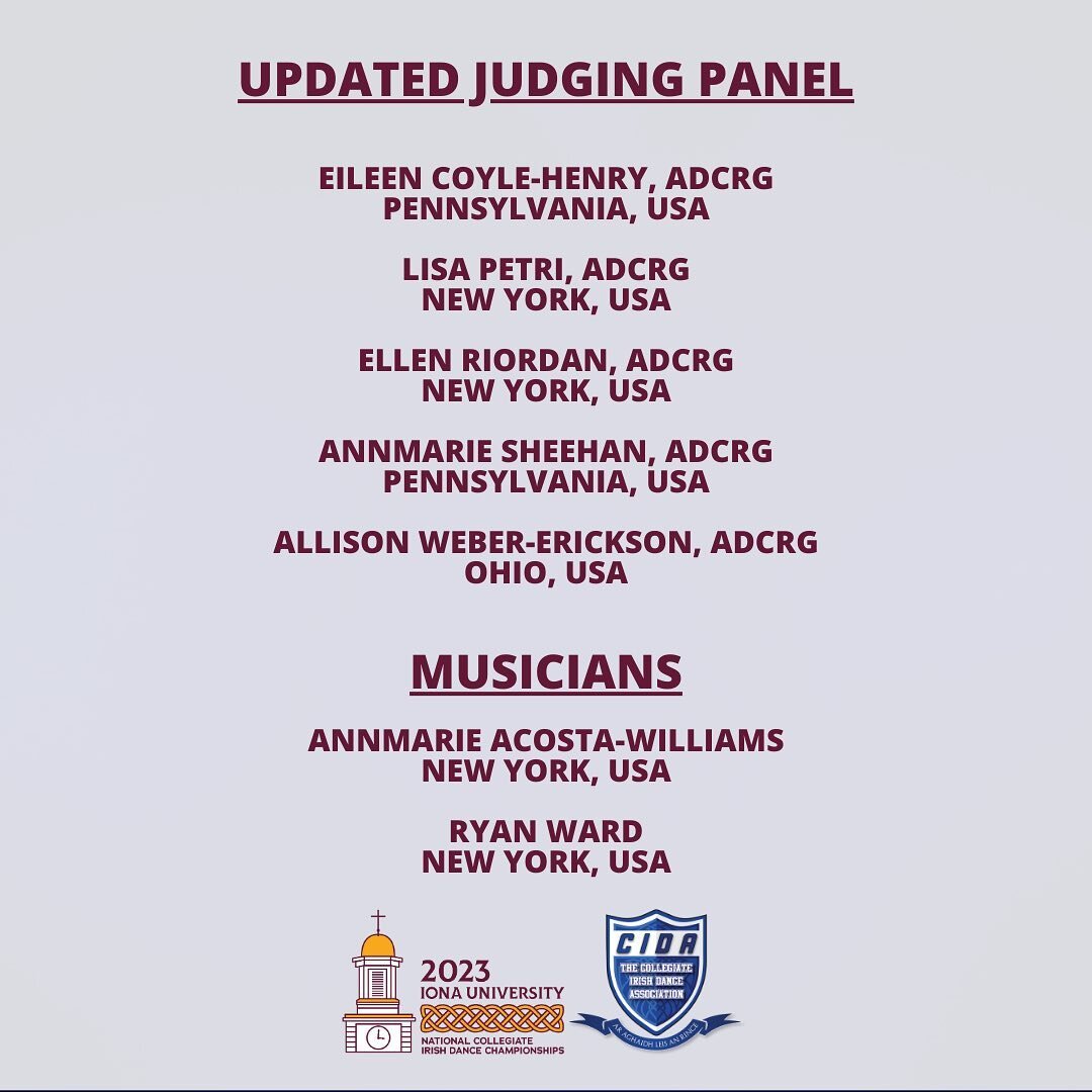 ☘️ Our updated judging panel for this weekend&rsquo;s #NCIDC - We will miss Joannie Cass this weekend and our condolences to the family of Joan McNiff Cass ADCRG for her passing. ☘️