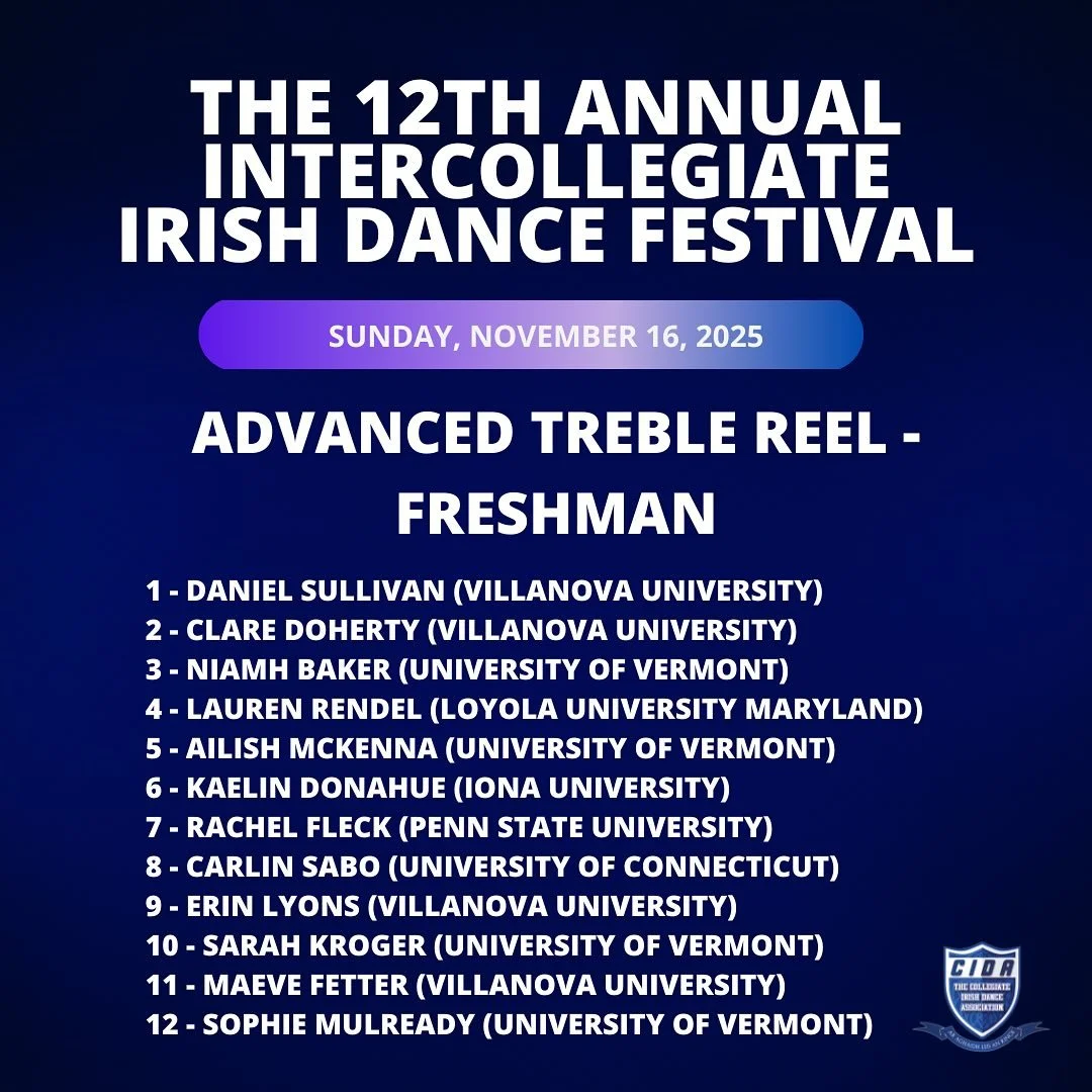 💜💙 Villanova Intercollegiate Irish Dance Festival 2025 Results 📢

Let&rsquo;s hear it for our winners of the Advanced Treble Reels!
🏆 - Daniel, @vuirishdance 
🏆 - Reagan, @ionairishdance 
🏆 - Marlena, @ur_celtic 
🏆 - Riley, @uvmcelticcats