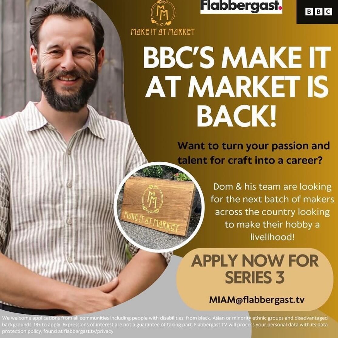 Apply now for BBC TV Make It At Market Series 3!!

This is an opportunity to apply for series 3. 
I was lucky to appear in series 1 (episode 9) and it was an amazing experience that I am so grateful for. 

Here&rsquo;s your chance!!
I don&rsquo;t kno