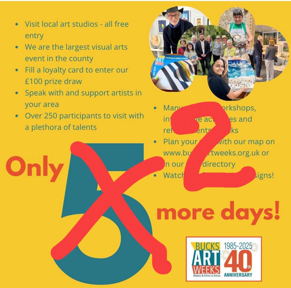 Only 2 more days to visit my glassblowing studio. 
Free entry Sat &amp; Sun 10am-4pm. 
Live demos at 12pm. 
Book to blow your own bauble https://www.alisonvincentglass.co.uk/classes
Studio sales &amp; tours.
Bucks Art Weeks Venue 188. HP13 0JS. 
5 mi