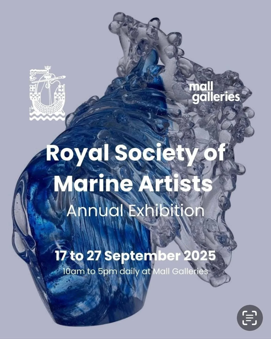 I am delighted that two of my hand sculpted glass Cresting Waves have been selected to show in the Royal Society of Marine Artists exhibition at Mall Galleries, The Mall, London from 17 - 27 September 2025.