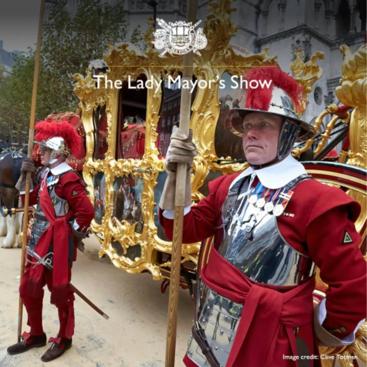 BBC 1 
10:45am 
Saturday 8 November 

Lady Mayor&rsquo;s Show
City of London

I am on parade with the Worshipful Company of Glass Sellers of London and will be in their glass coach pulled by a white shire horse. 

Really looking forward to being part