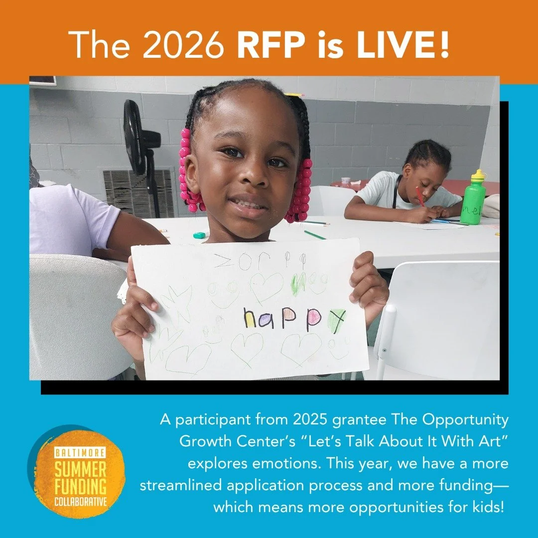 Have you submitted your application for the Baltimore Summer Funding Collaborative&rsquo;s Summer 2026 grant period yet? All applications must be received by 5 p.m. on Wednesday, Dec. 3! Don&rsquo;t miss out: baltimorespromise.org/summer-funding-coll