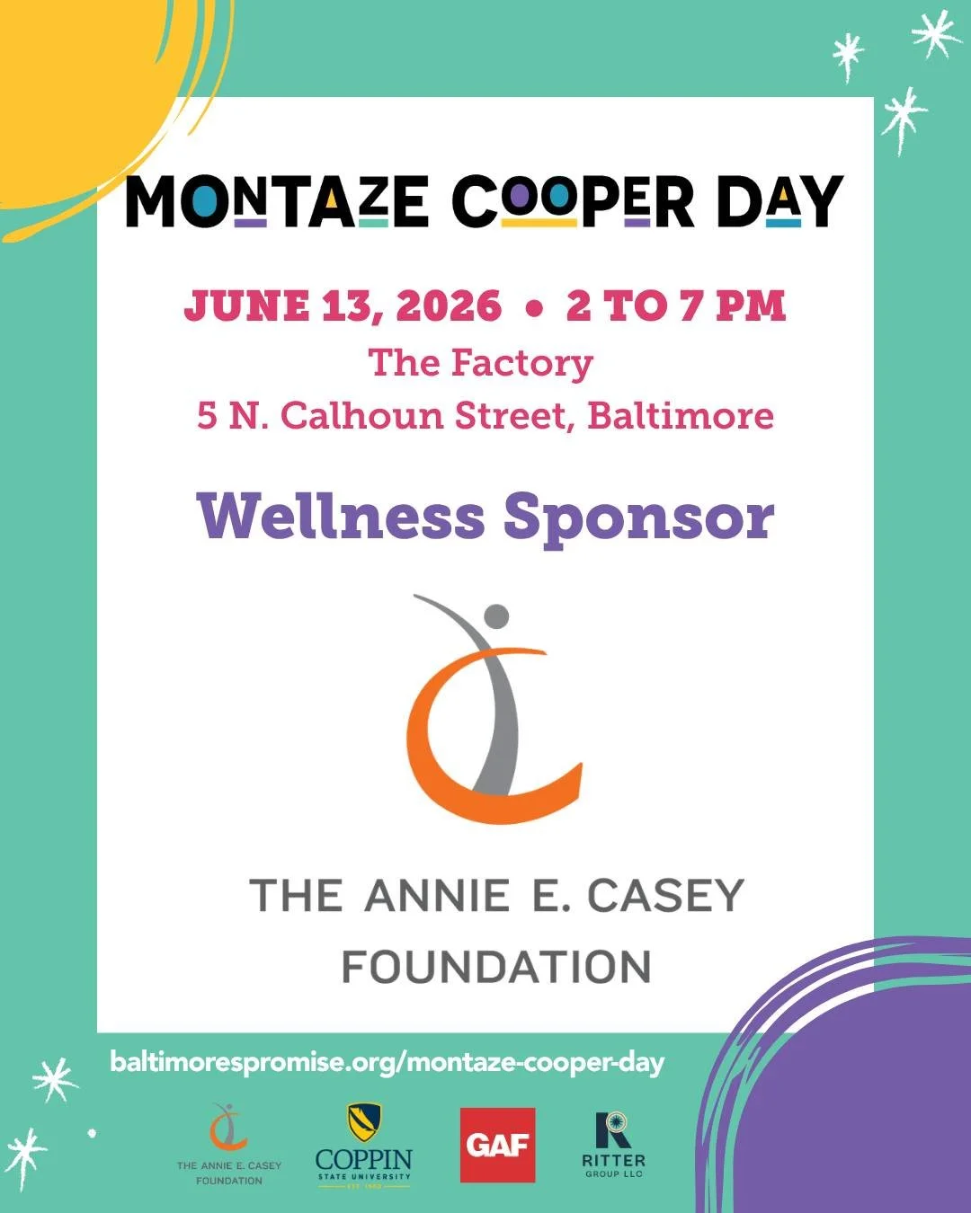 Thank you to @annieecaseyfdn for sponsoring Montaze Cooper Day 2026!

Youth ages 14&ndash;24 &mdash; come through for free food, resources, opportunities, and community. Bring your friends, siblings, family, and people with you. 🫂
The Factory, @west
