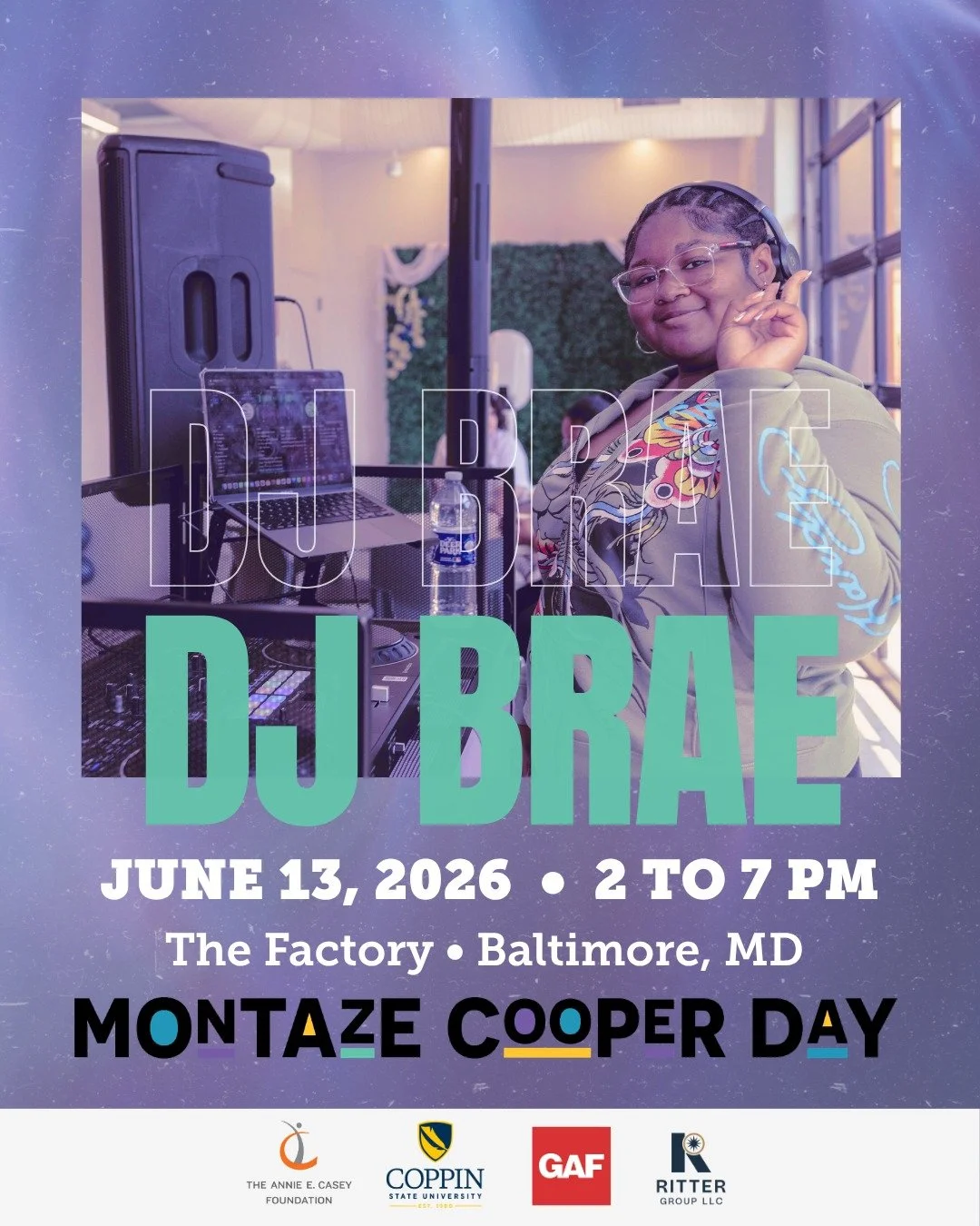 DJ Brae @dj.brae is back bringing the energy to Montaze Cooper Day 2026! 🎶💫

Youth ages 14&ndash;24 &mdash; come through for the music, food, wellness, resources, and community. And bring your people with you. 🫂

The Factory, @westbaltren
June 13 