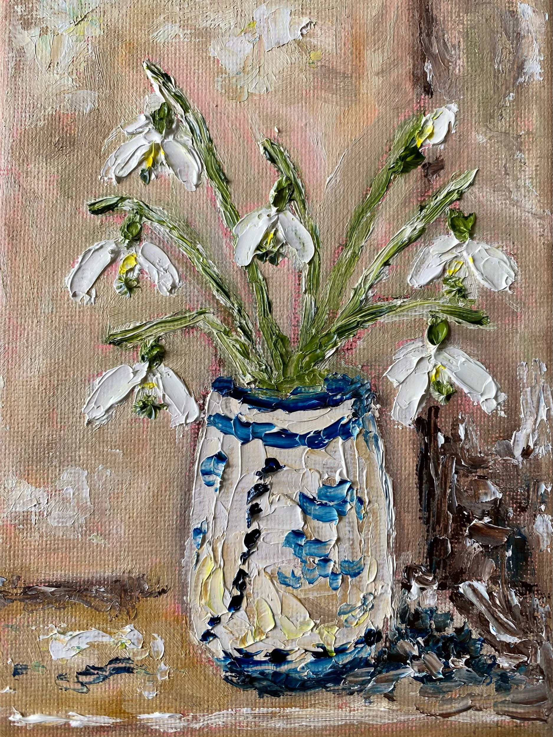 Snowdrops in Pottery Vase 