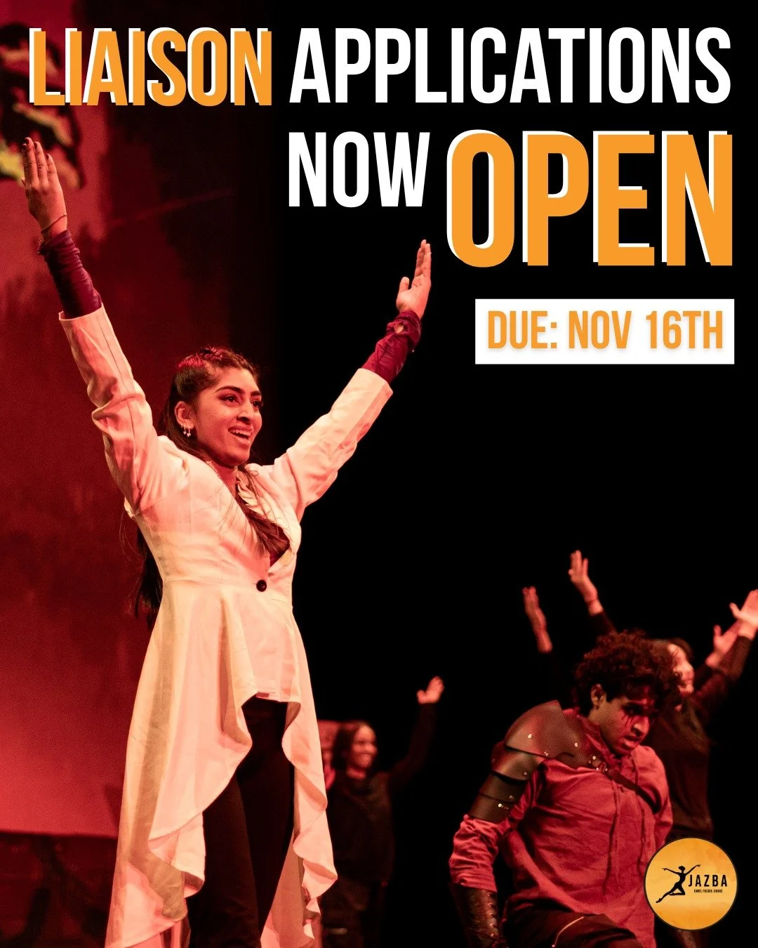 Jazba 2026 Liaison applications are now OPEN‼️

Time is ticking to be a part of Jazba Season 12. Apply by November 16th @ 11:59 PM

Application link in bio.
DM us or email jazba@umn.edu with any questions!