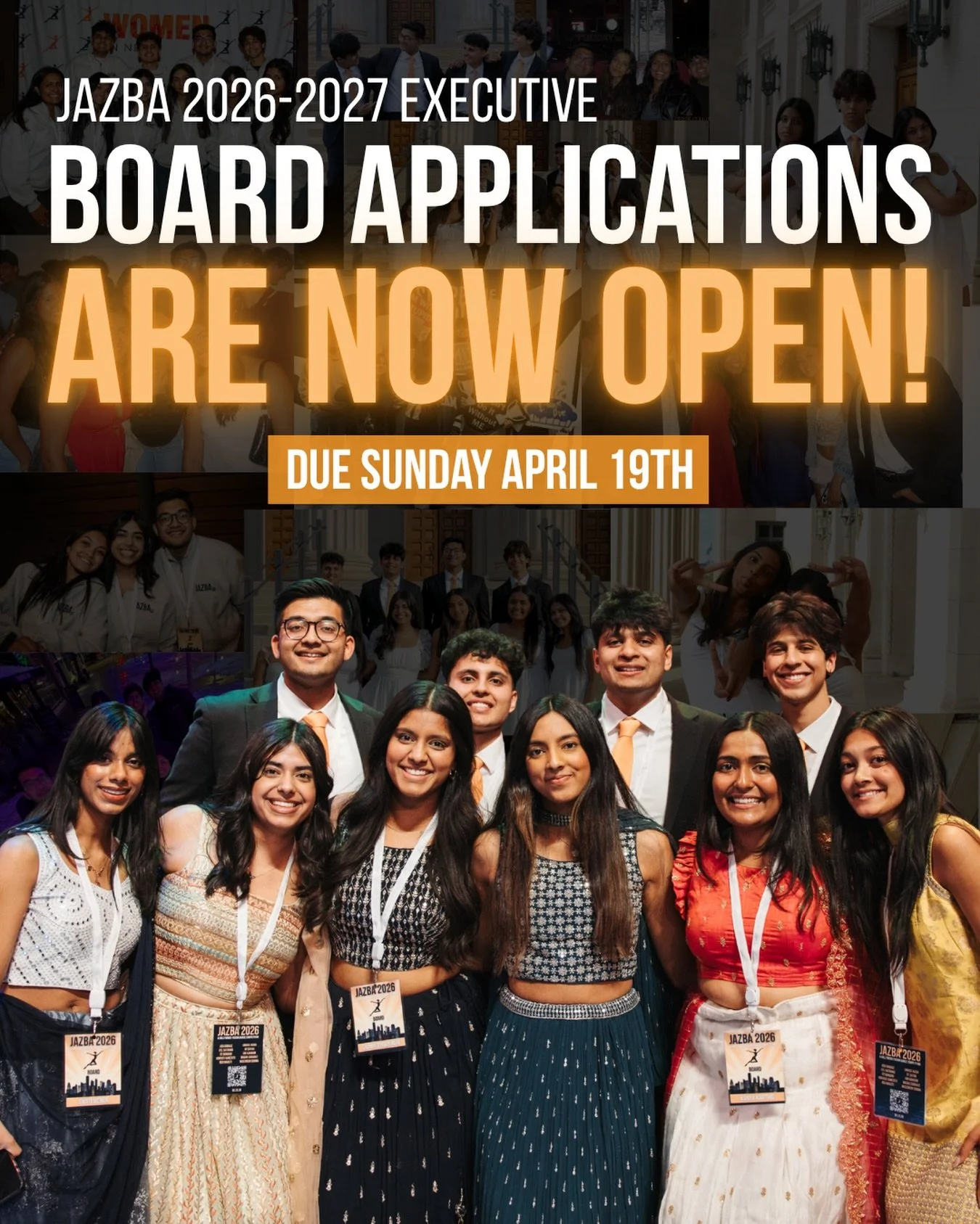 Want to be apart of Jazba?

Executive board applications for 2026-2027 are NOW OPEN‼️

Apply now by clicking the link in our bio!
Applications due 04.19.26 @ 11:59PM CST