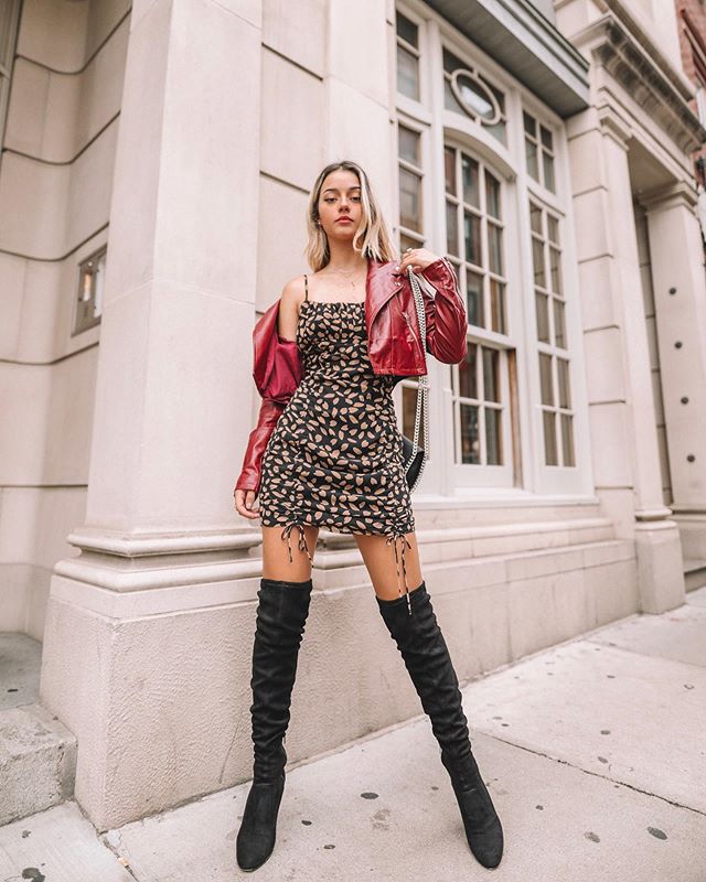 Who is ready to slay this fall? 🙋🏻&zwj;♀️ We know our girl @vitoryaparente is after tossing on the Thea Mini with a badass faux leather jacket to top it off. // Tap to shop this dress + plenty more.