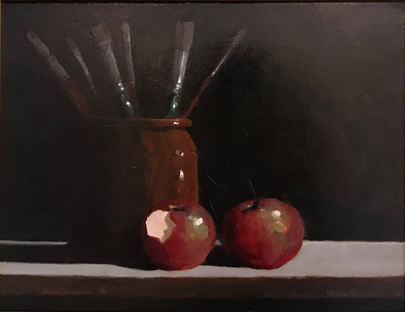 Paint Brushes and Two Apples