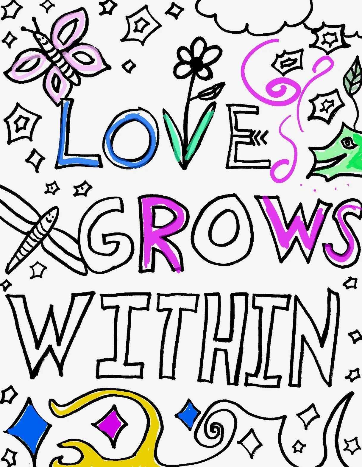 Love Grows Within - PRINTABLE Coloring Book Affirmation Doodles Vol. 5