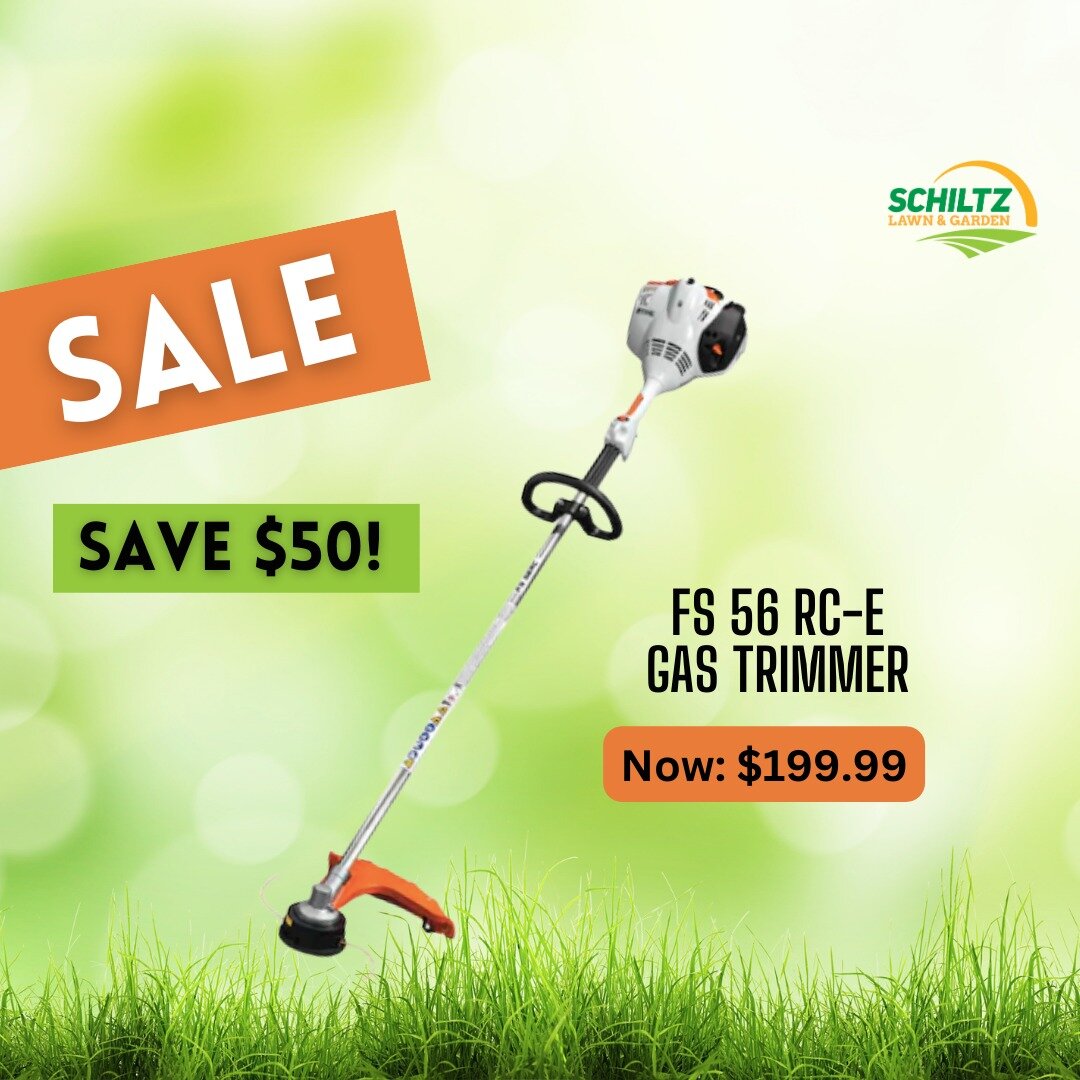 STIHL Spring Promotion! 🌸🌱☀️

Don't Miss Out! Save $50 on our FS 56 RC-E Gas Trimmer! Originally $249.99, NOW👉 $199.99

The FS 56 RC-E trimmer features a high-performance, fuel-efficient engine that runs cleaner and smoother and provides about 5% 