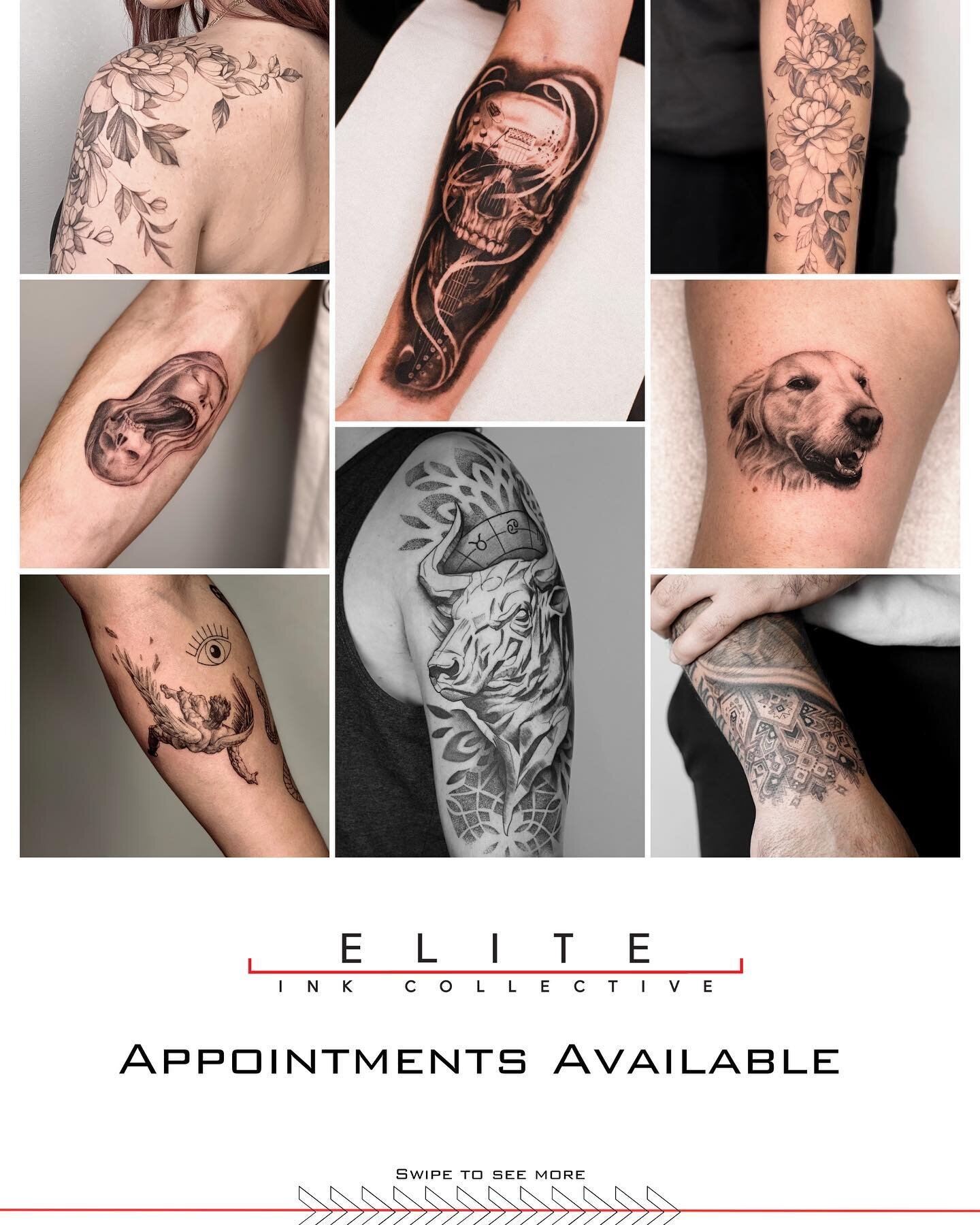 Appointments Available! Now booking for April &amp; May. Check out our artists&rsquo; work from Fine Line tattoos to Realism. We&rsquo;re looking forward to seeing what ideas you have in store for us 🙏🏼
&bull;
&bull;
&bull;
DM/Email or Call the sho