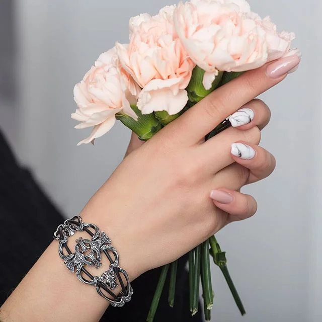 Stunning bracelet for ladies in oxidized sterling silver with rubber cord.  Available at mytotem.ca. #mytotem #bracelet #braceletforwomen #jewelry #jewelrystyle  #sterlingsilver #sterlingsilverjewelry  #jewelryforwomen #jewelryfashion #fashionjewelry