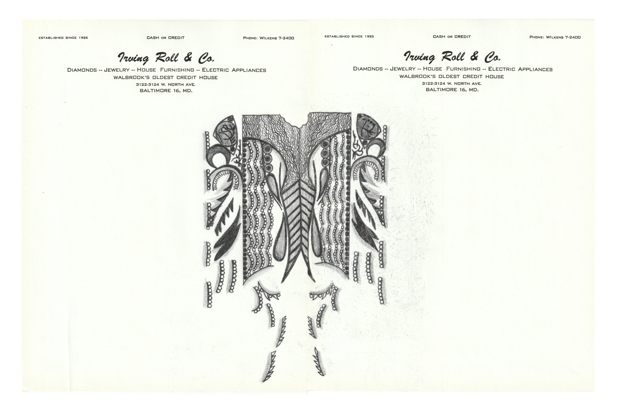  Untitled, 2021 Graphite transfer drawing on 1960’s pawnshop letterhead paper 11 x 17 inches 