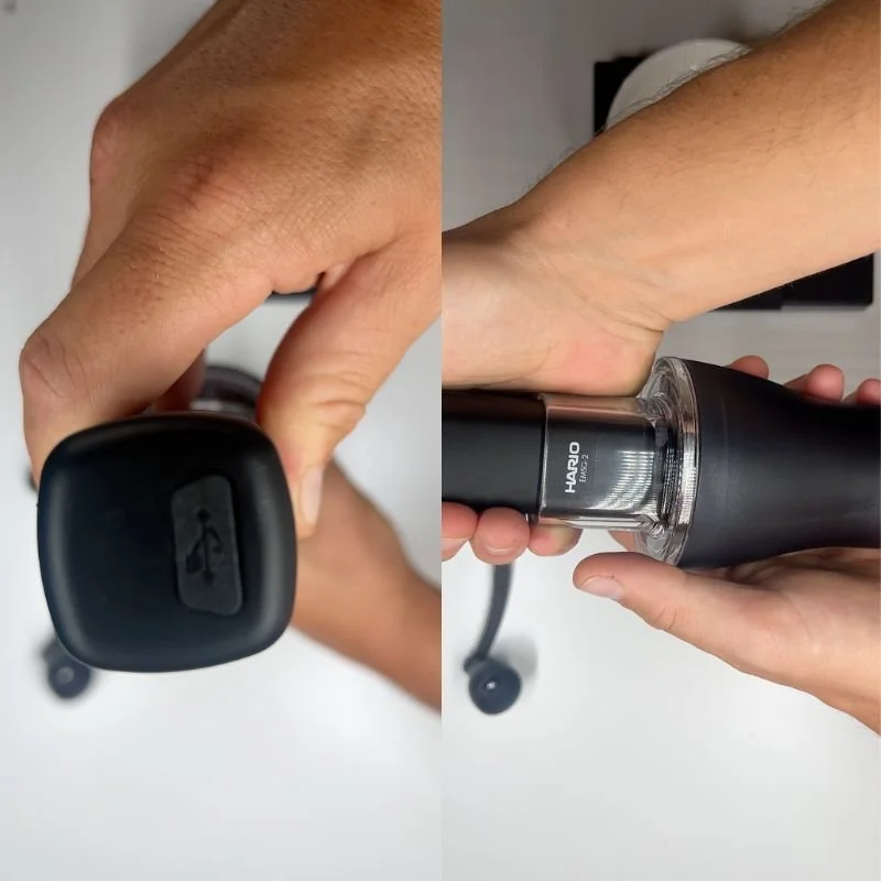 Grinding Coffee Hario Electro Solo