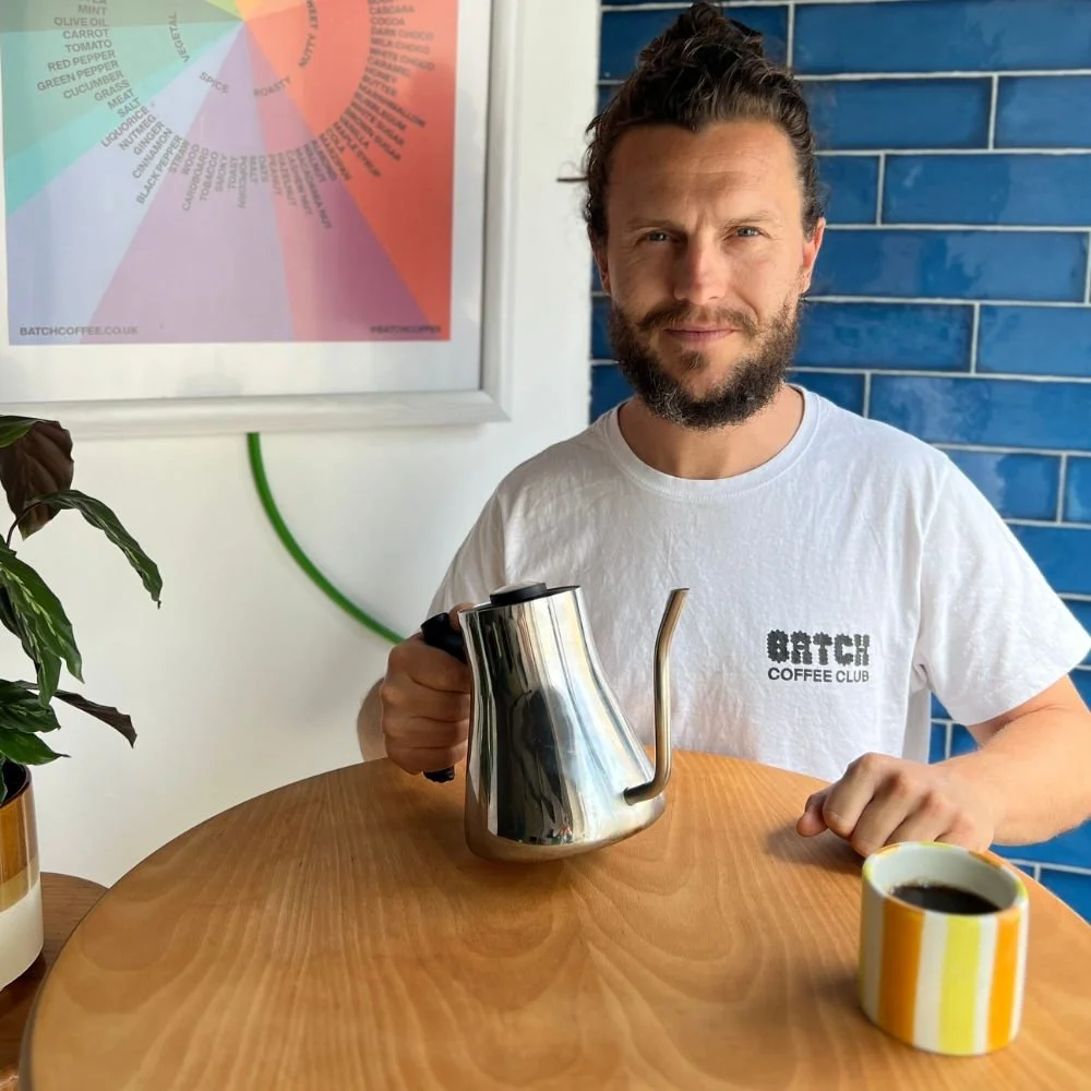 Tom holding a pour over kettle