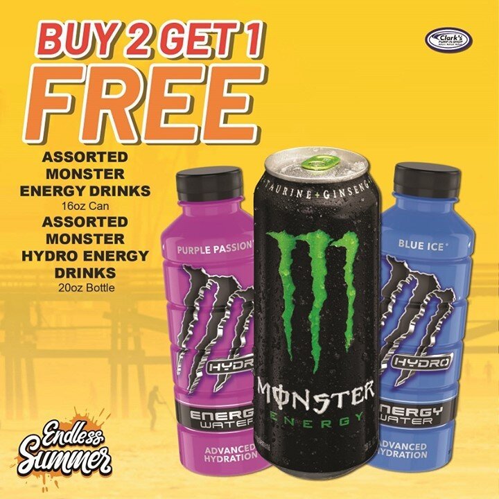 Assorted Monster Energy Drinks 16oz Can and Assorted Monster Hydro Energy Drinks 20oz Bottle Buy 2 Get 1 Free #ReturnRefreshRefuel