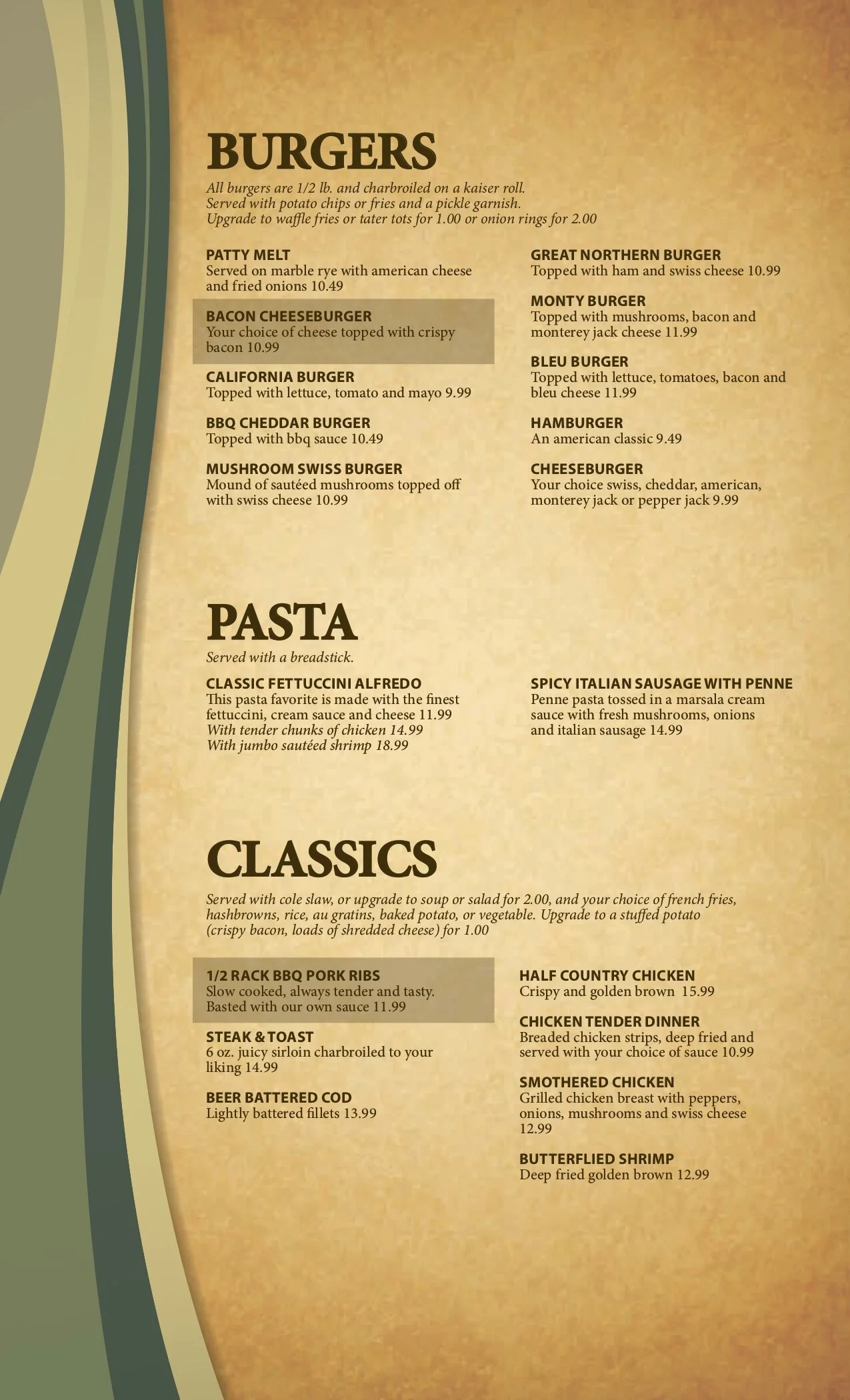 LUNCH/DINNER MENU — Hidden Haven Golf Club 18 Hole Championship Golf