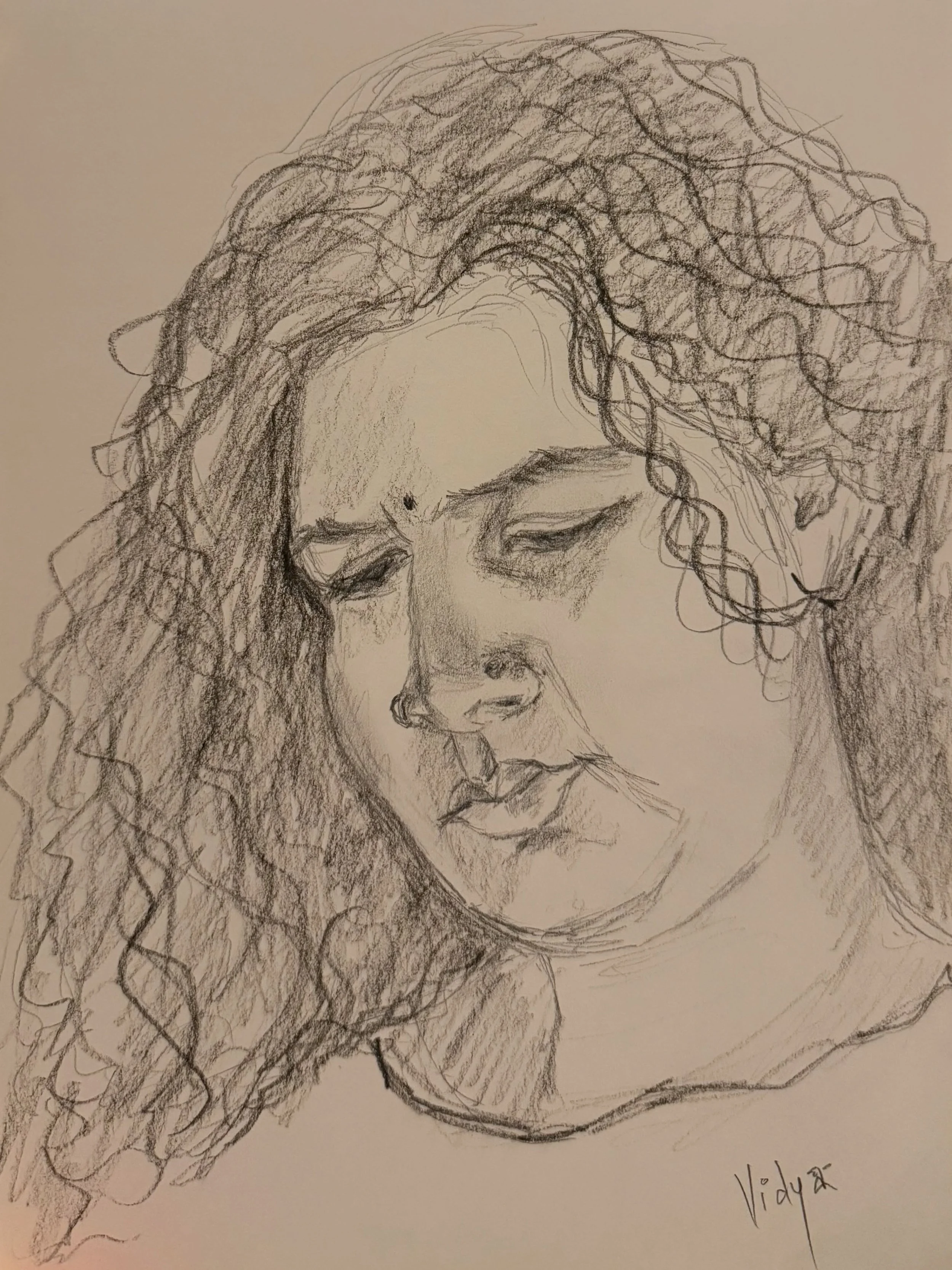 Day 3
#stradaeasel #stradaeaselchallenge 
Study in graphite of Samyuktha in her dimly lit room🙄
@strada.easel