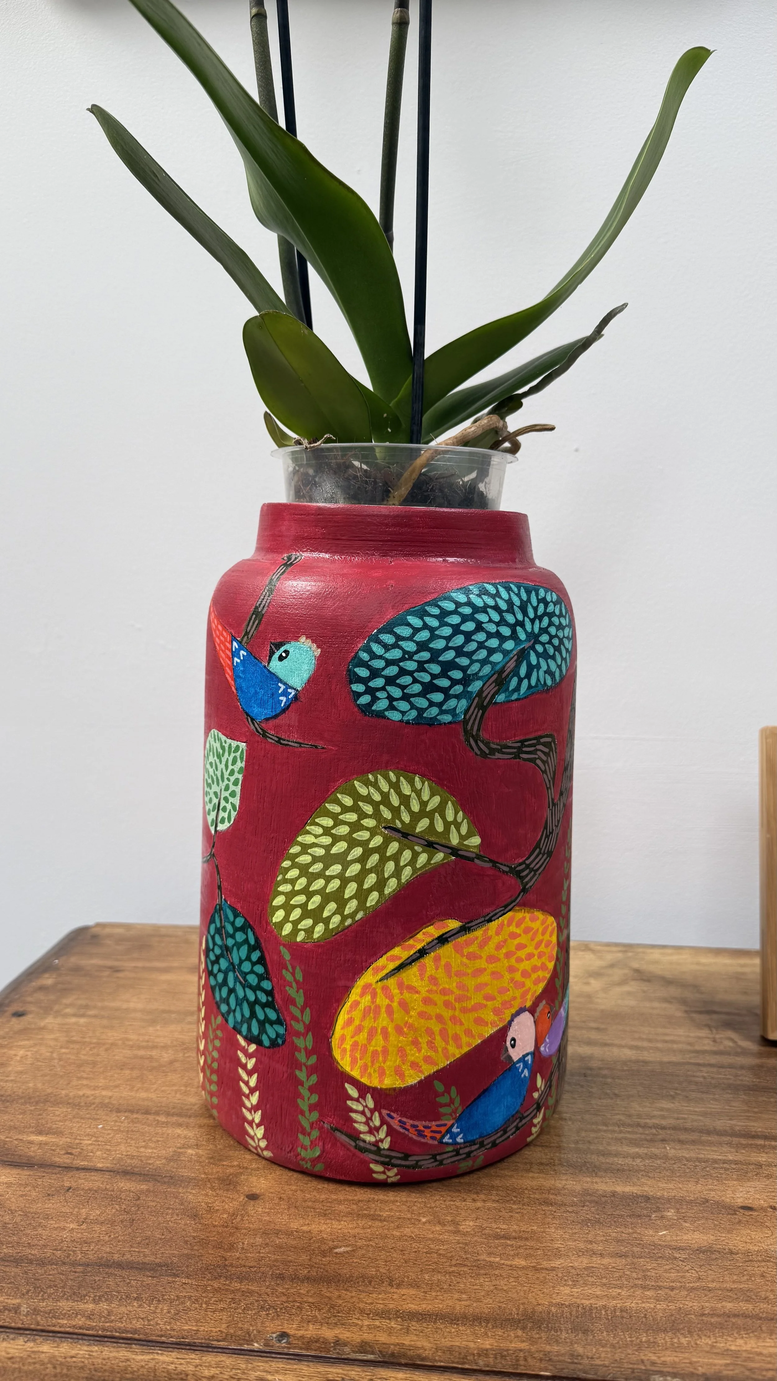 Hand painted wooden vase