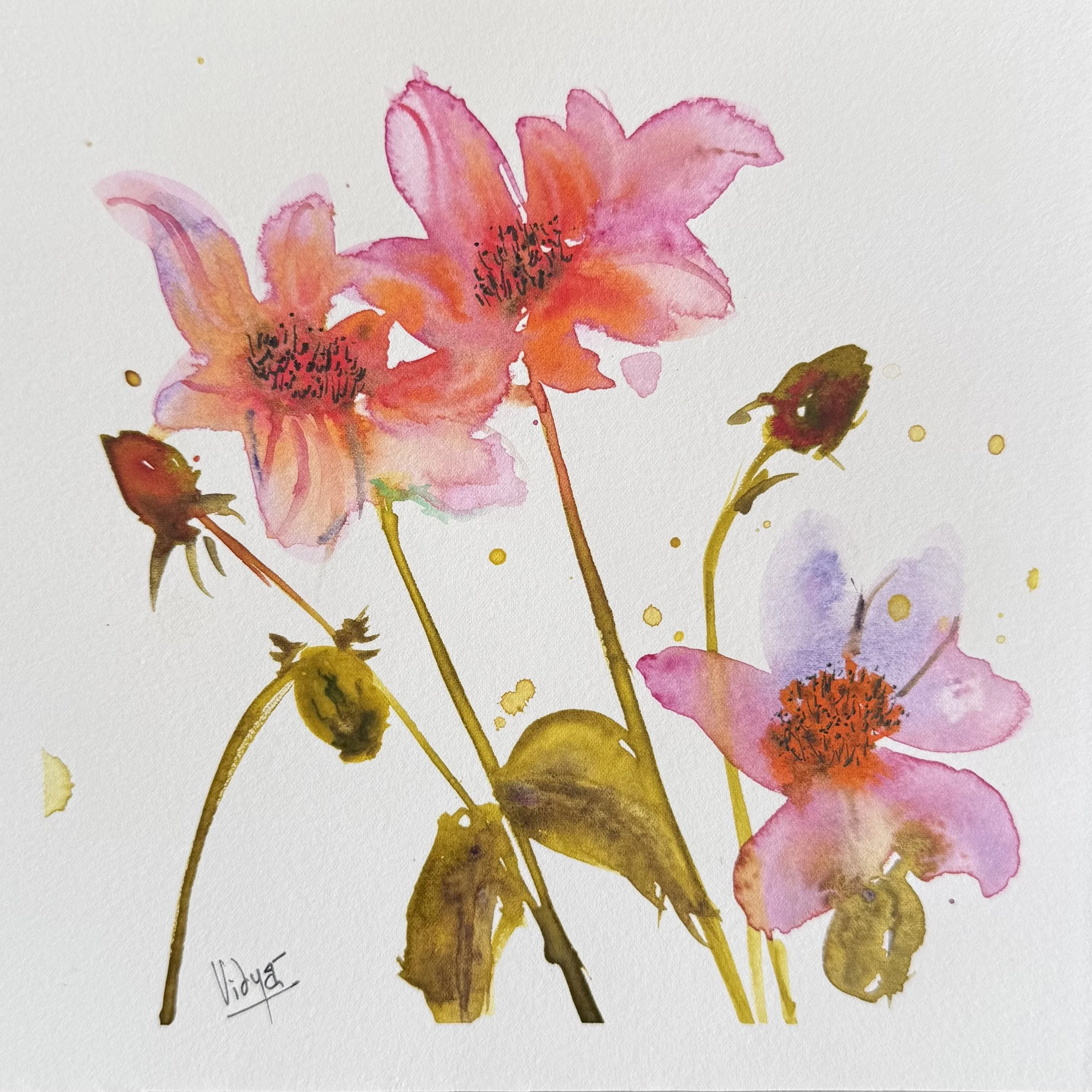 Pink florals in watercolor