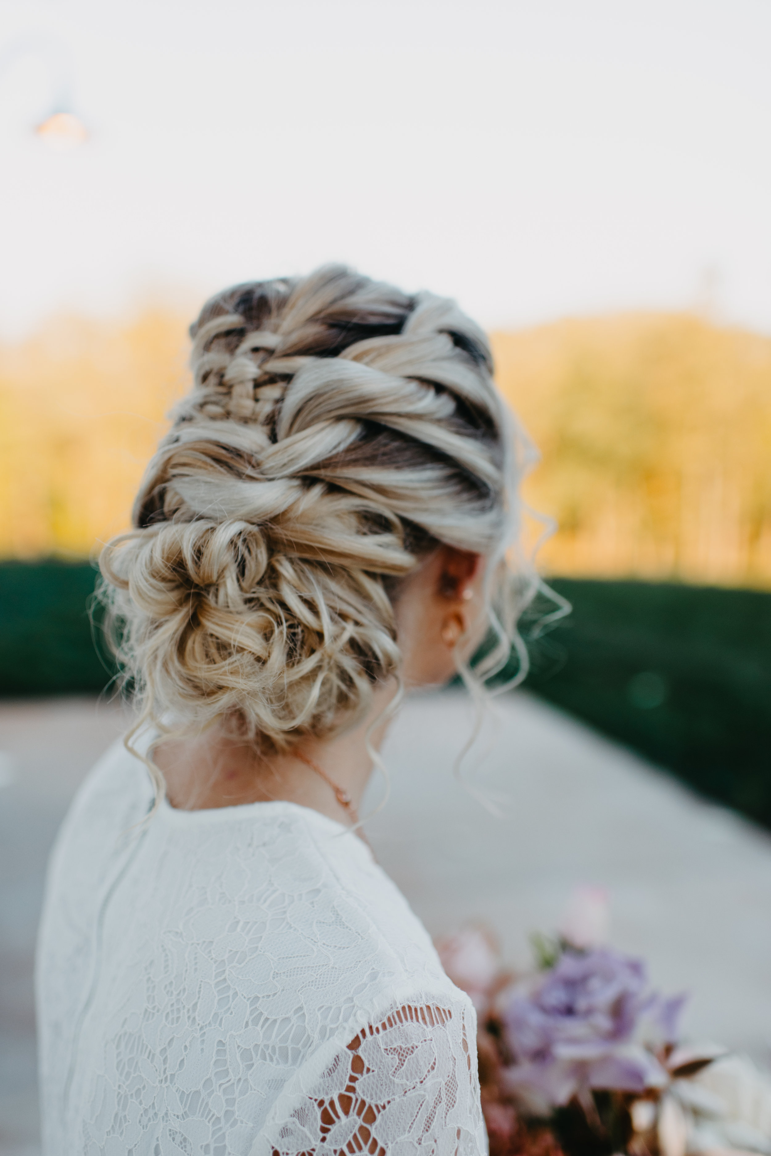 Blonde Boho Updo from behind